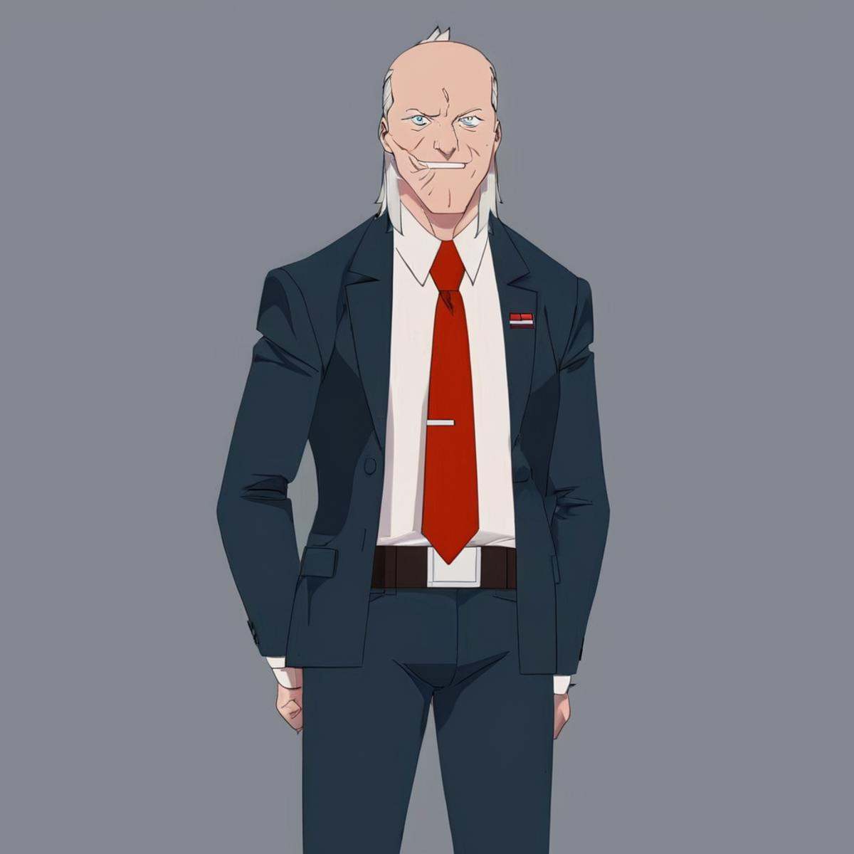 anime artwork of detailed perfect Cecil Stedman a cartoon of a man in a suit and tie,  old man,  scar mark on face on Tens...