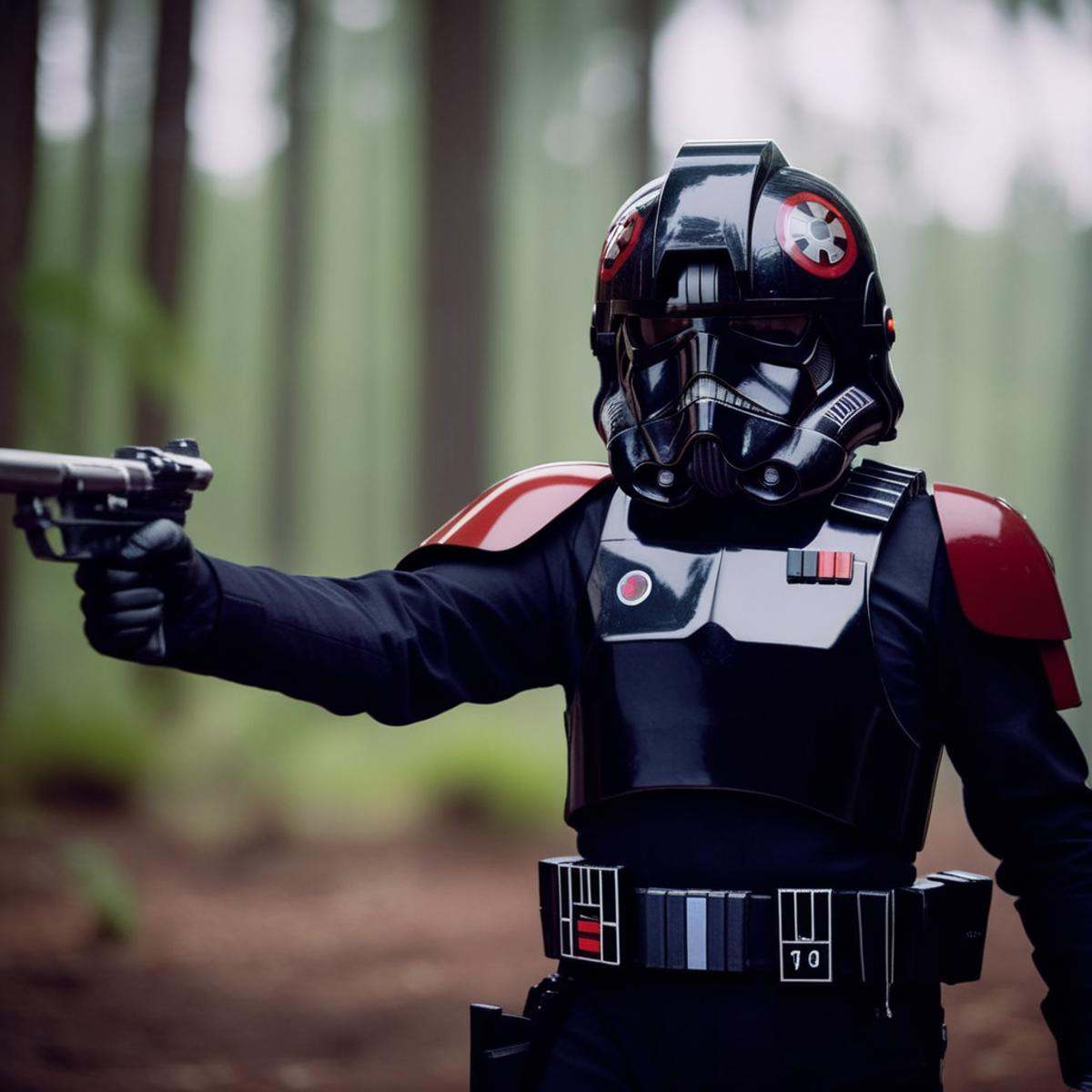 cinematic film still of Inferno Squad a man in a pilot costume holding a bolt gun,  shallow depth of field,  vignette on T...