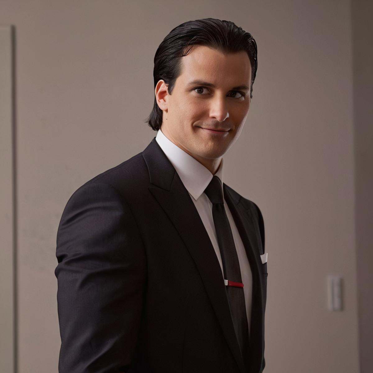 cinematic film still of detailed perfect D.A. Sinclair a man in a suit and tie standing in a room,  villain1,  solo on Ten...