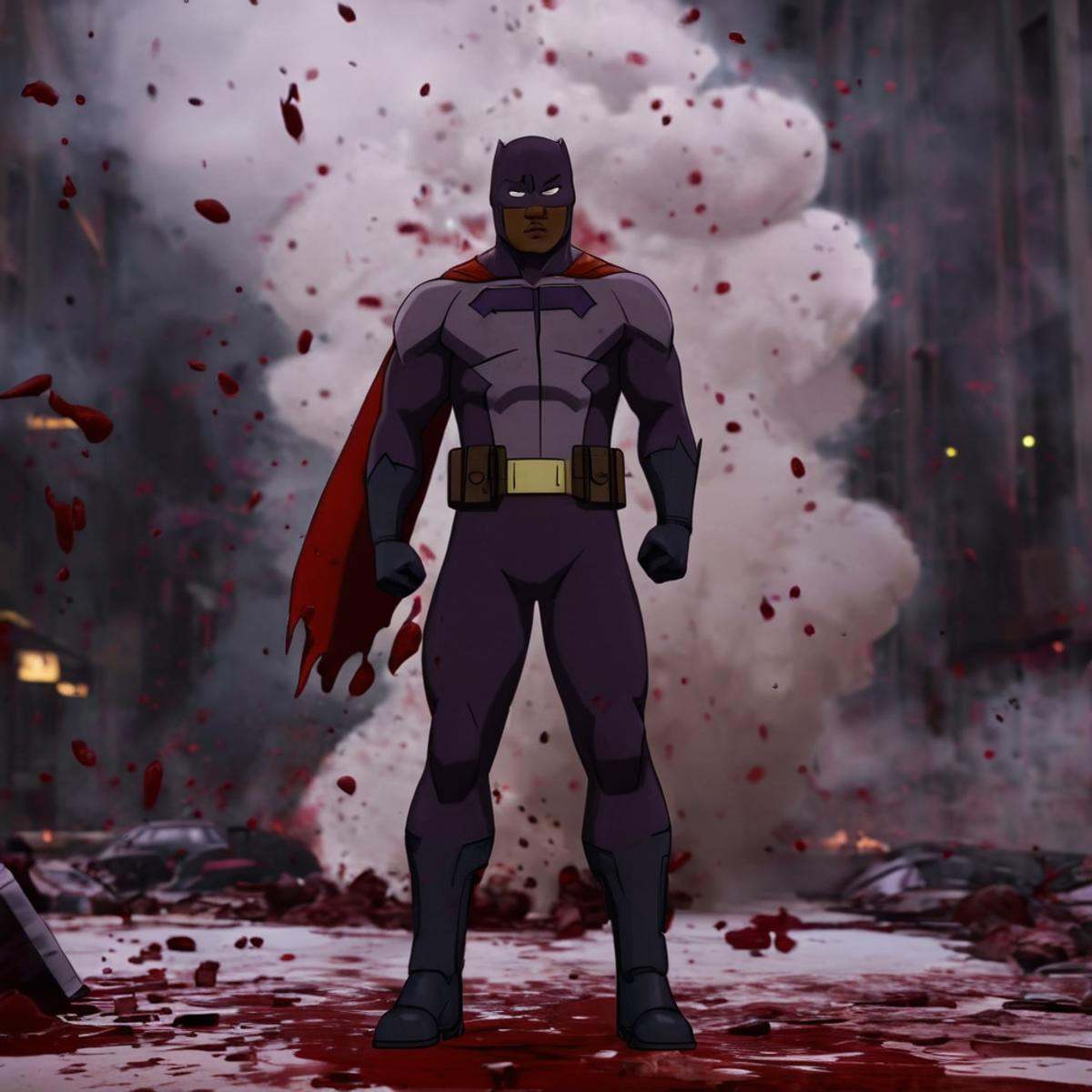 cinematic film still of detailed perfect Darkwing an bloody explosion of a body of a person in guardian of globe room,  bl...