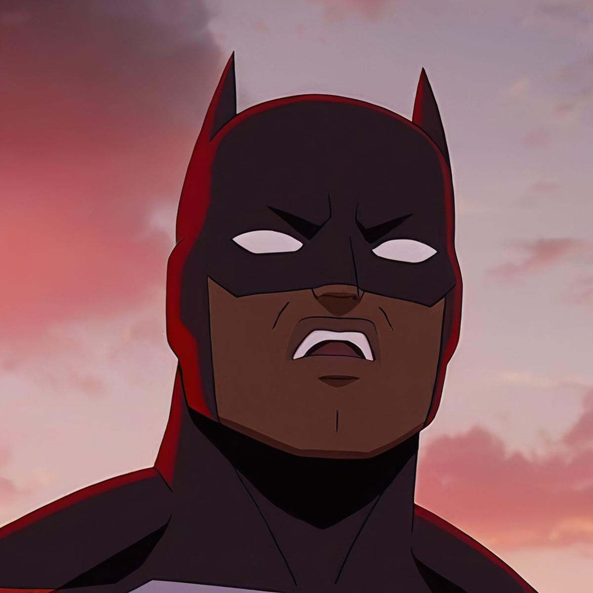 cinematic film still of detailed perfect Darkwing a person in a mask with a red sky background,  black2,  superhero2 on Te...