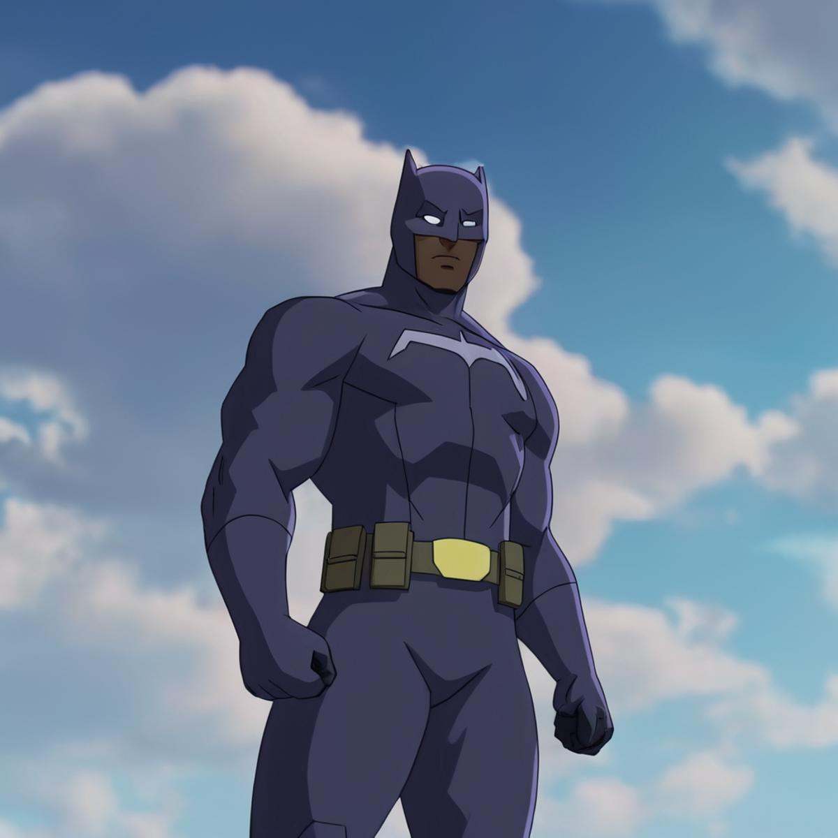cinematic film still of detailed perfect Darkwing a person standing in front of a blue sky,  black2,  superhero2 on Tensor...