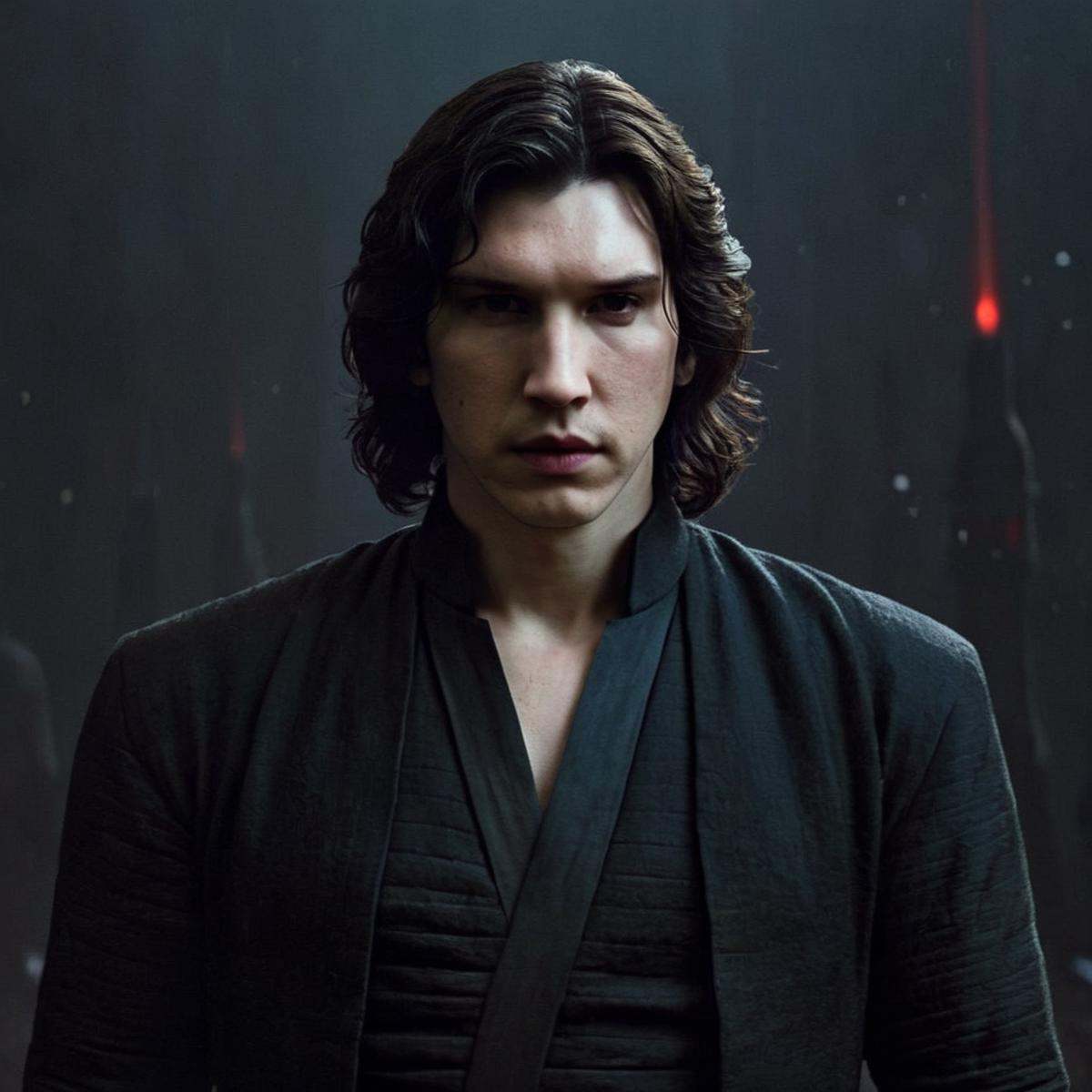 Dark Fantasy Art of Ben Solo a man with long hair and a black shirt in star wars universe,  dark,  moody on Tensor.Art