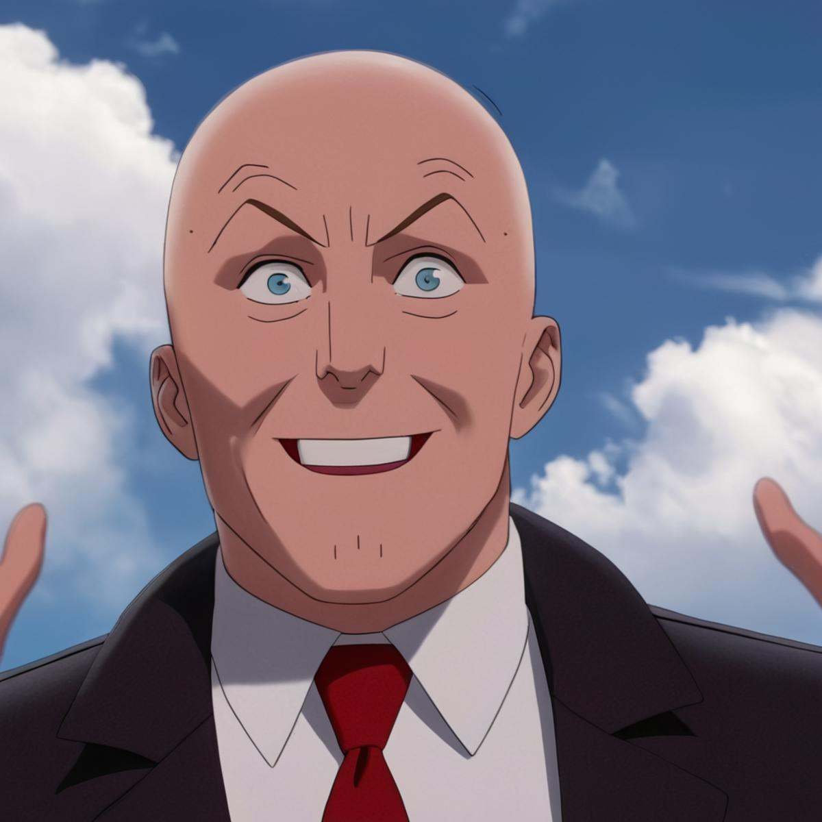 cinematic film still of detailed perfect Doc Seismic a man with a bald head and a red tie,  villain3,  supervillain3 on Te...
