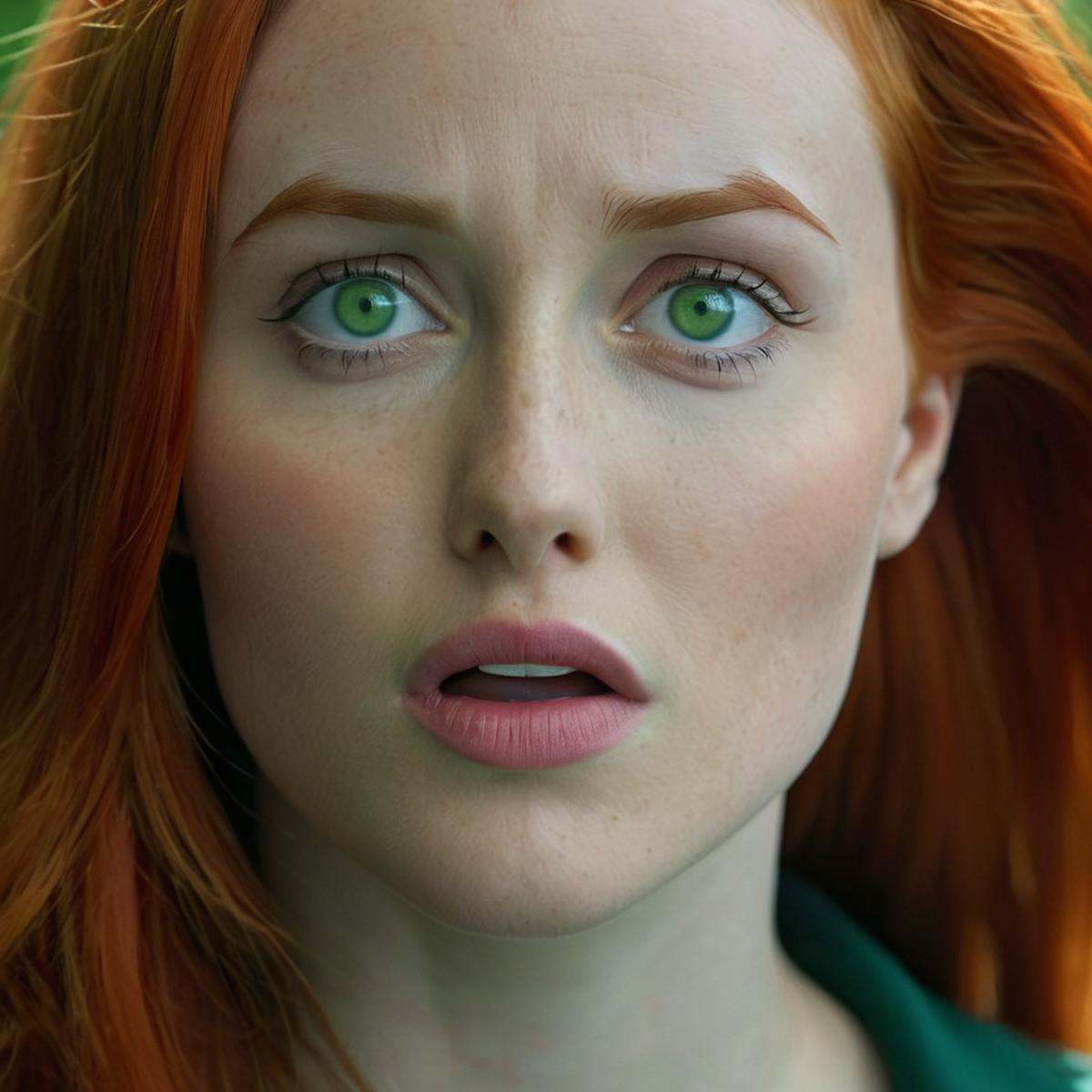 cinematic film still of detailed perfect Eve Wilkins a woman with red hair and green eyes,  redhair,  greeneyes on Tensor.Art