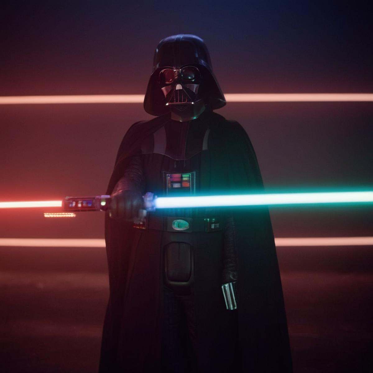 cinematic film still of Darth Vader a woman in a star wars costume is holding a light saber in star wars universe,  shallo...
