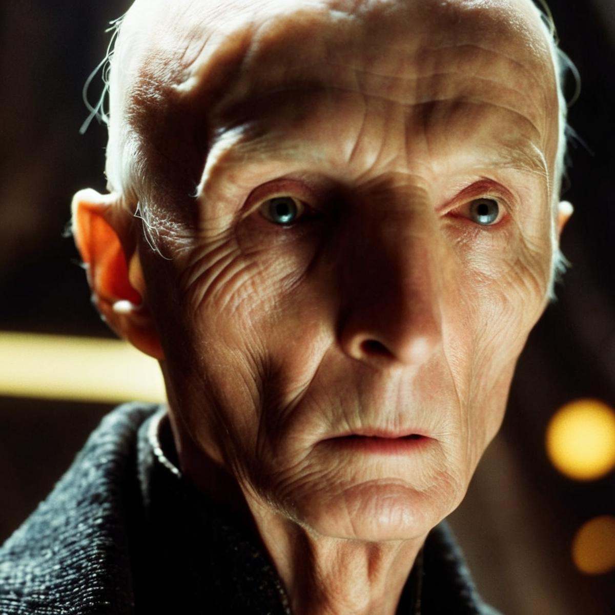cinematic film still of Tobin BellSnoke a man with a very large head and a very long neck in star wars universe,  shallow...