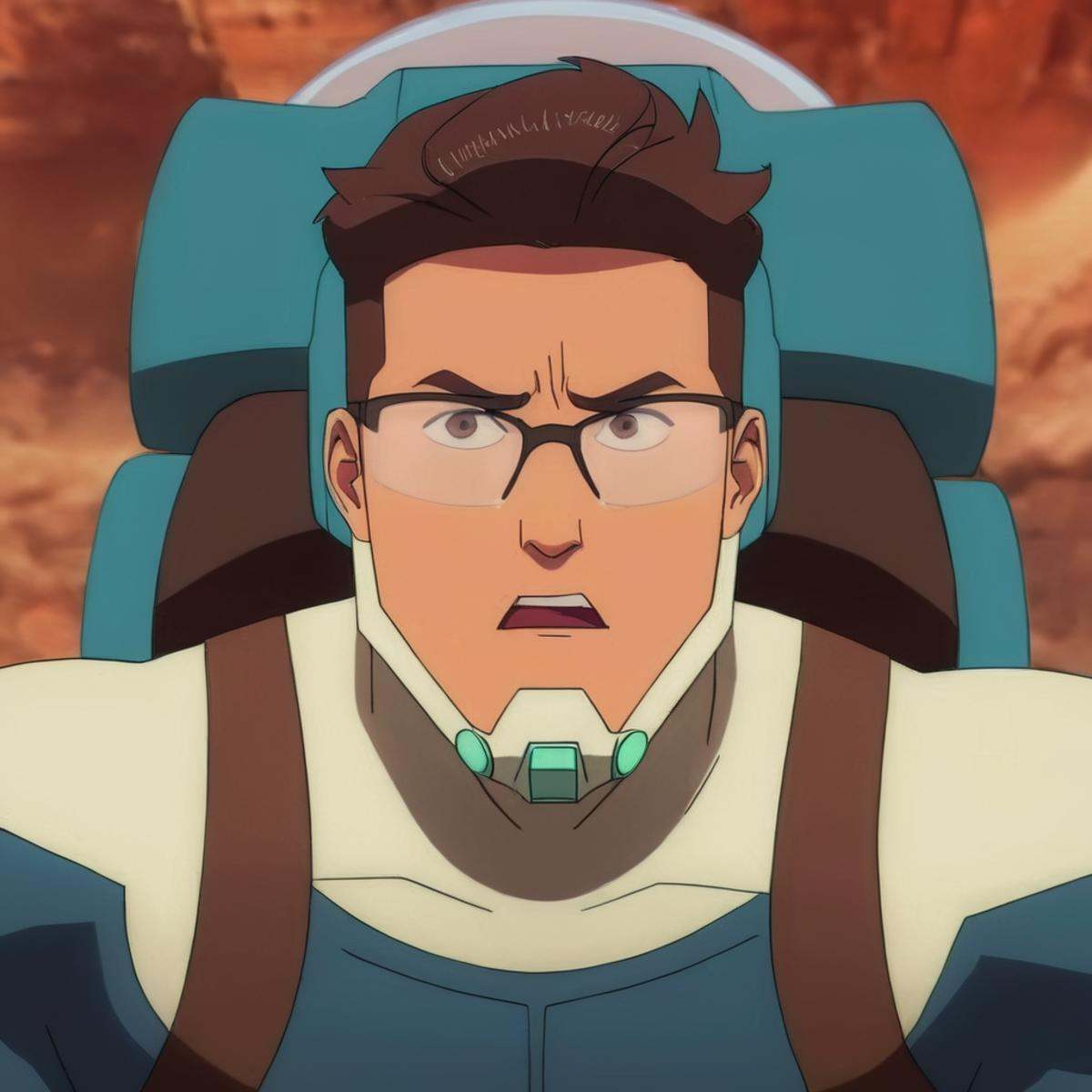 cinematic film still of detailed perfect Invincible wearing an Oxygen Mask a cartoon character is flying through the air,...