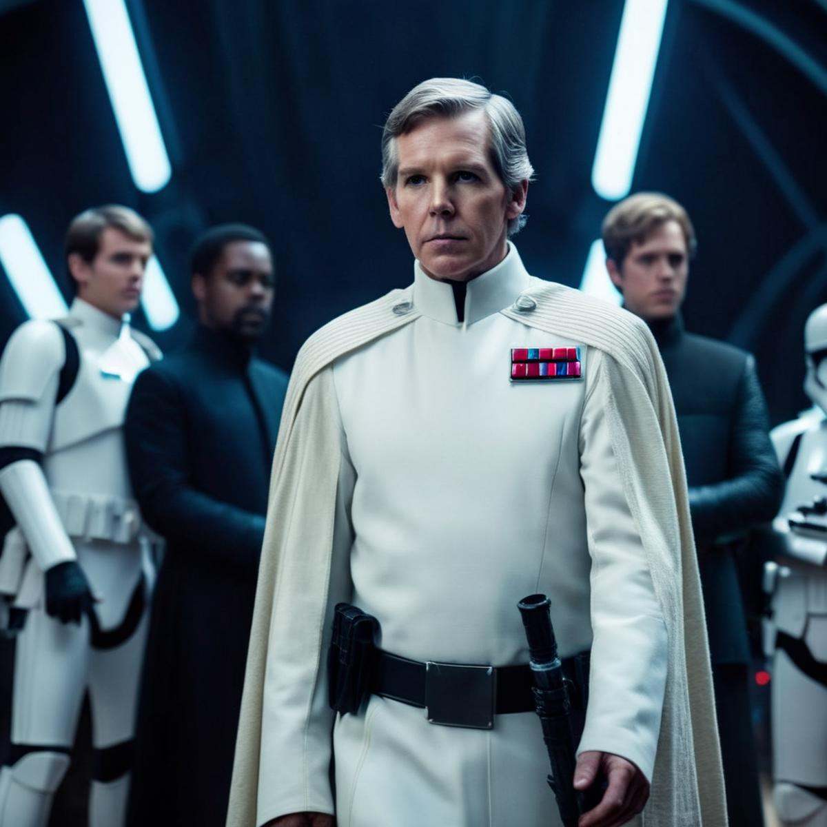 cinematic film still of Orson Krennic a man dressed in a star wars costume in star wars universe,  shallow depth of field,...