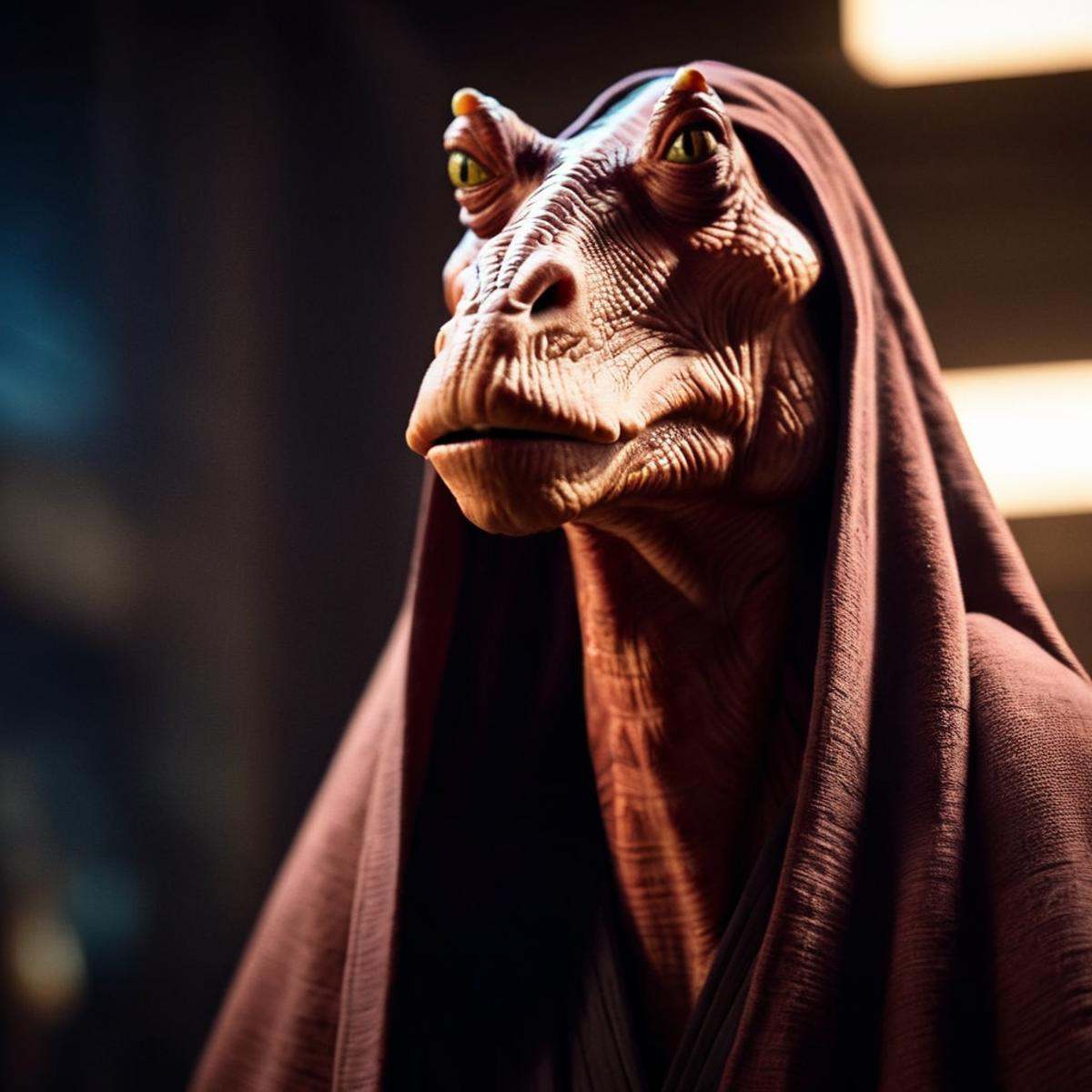 cinematic film still of darth jar jar binks a creature in a robe in star wars universe,  shallow depth of field,  vignette...