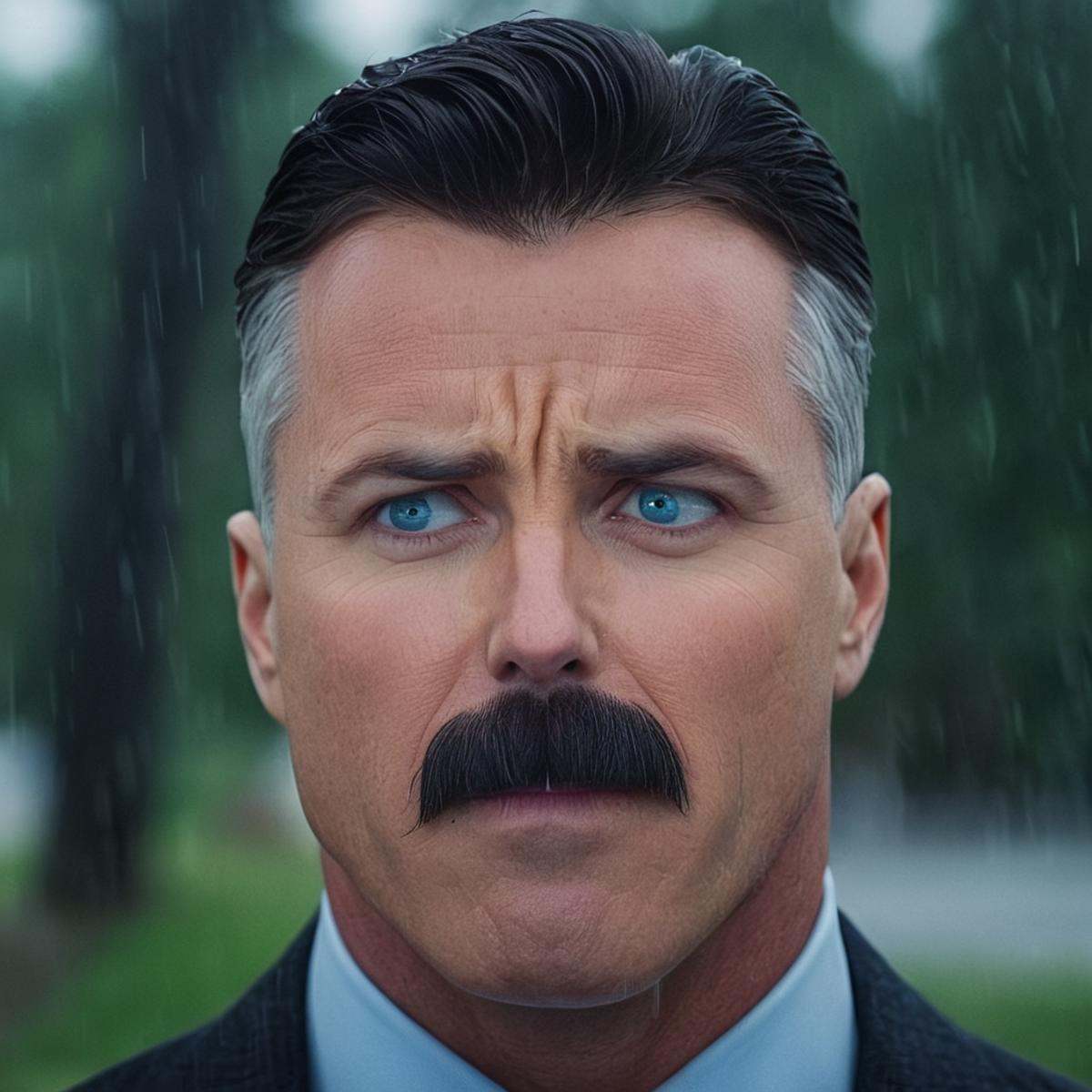 cinematic film still of detailed perfect Nolan Grayson a man with a mustache and a mustache in a suit,  closeup,  solo on...