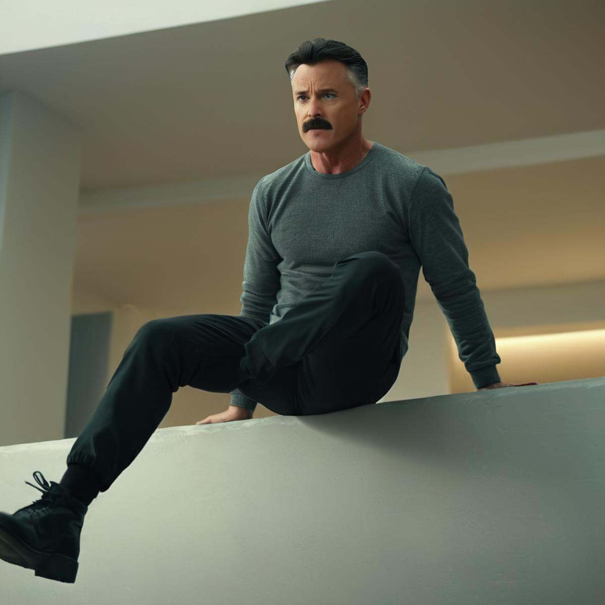 cinematic film still of detailed perfect Nolan Grayson a man is flying on a ledge in a room,  solo,  short hair on Tensor.Art