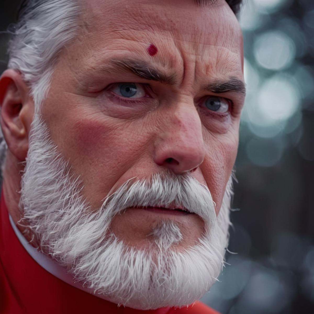 cinematic film still of detailed perfect red white outfitOmni-Man older a man with a beard ,  shallow depth of field,  vig...