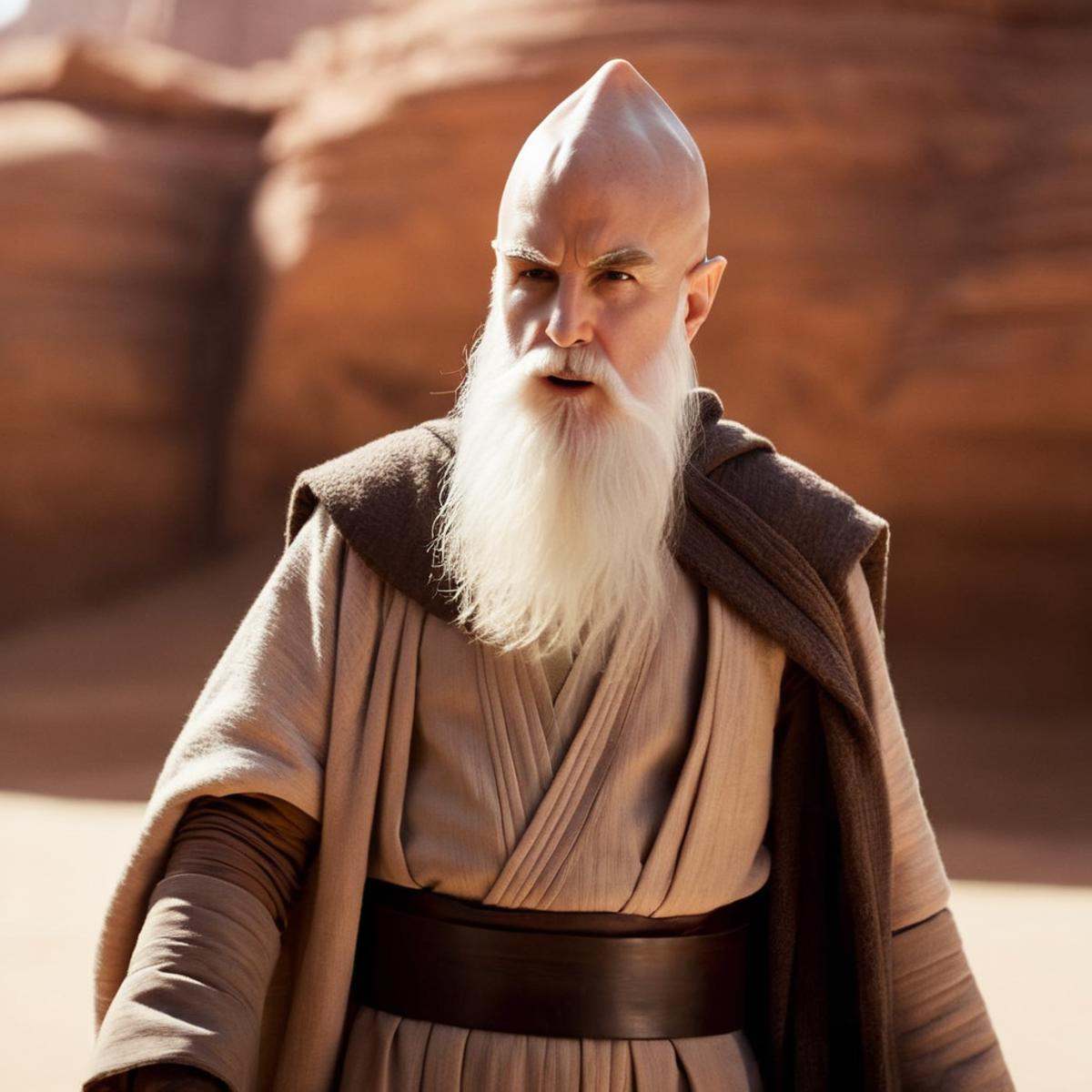 cinematic film still of Ki-Adi-Mundi a jedi man with a beard and a bald head in star wars universe,  shallow depth of fiel...