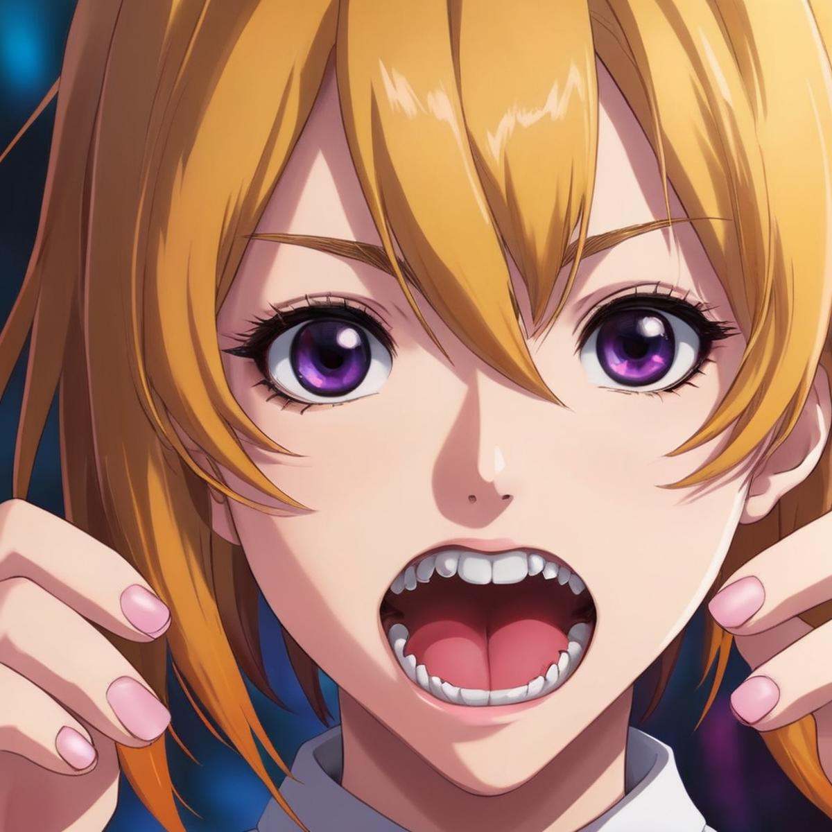 anime artwork of a cartoon girl with a scary look in her mouth Perfect Hands,  anime style,  key visual on Tensor.Art