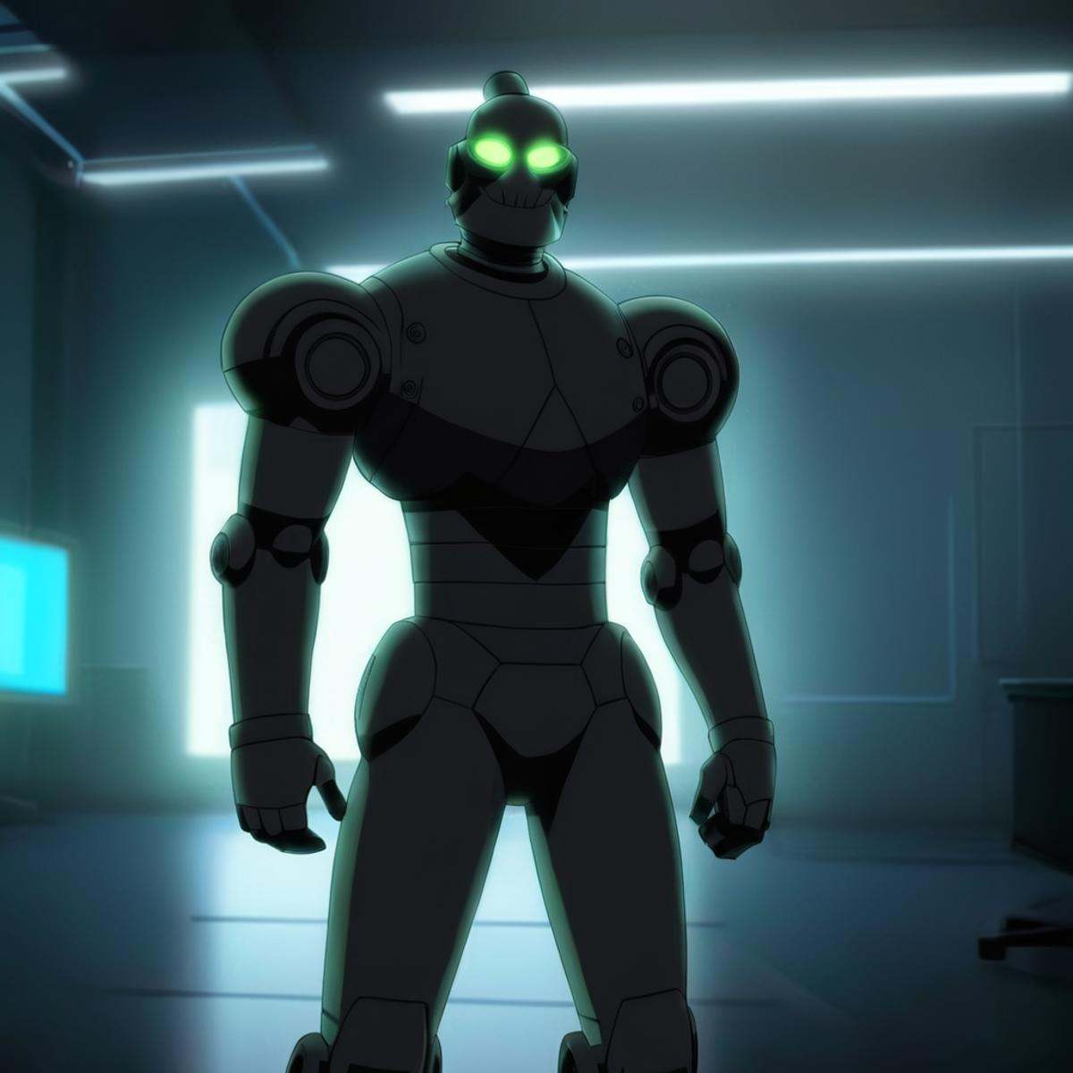 anime artwork of detailed perfect Robot a Robot in the shade standing in a room,  covered in shadow,  solo on Tensor.Art