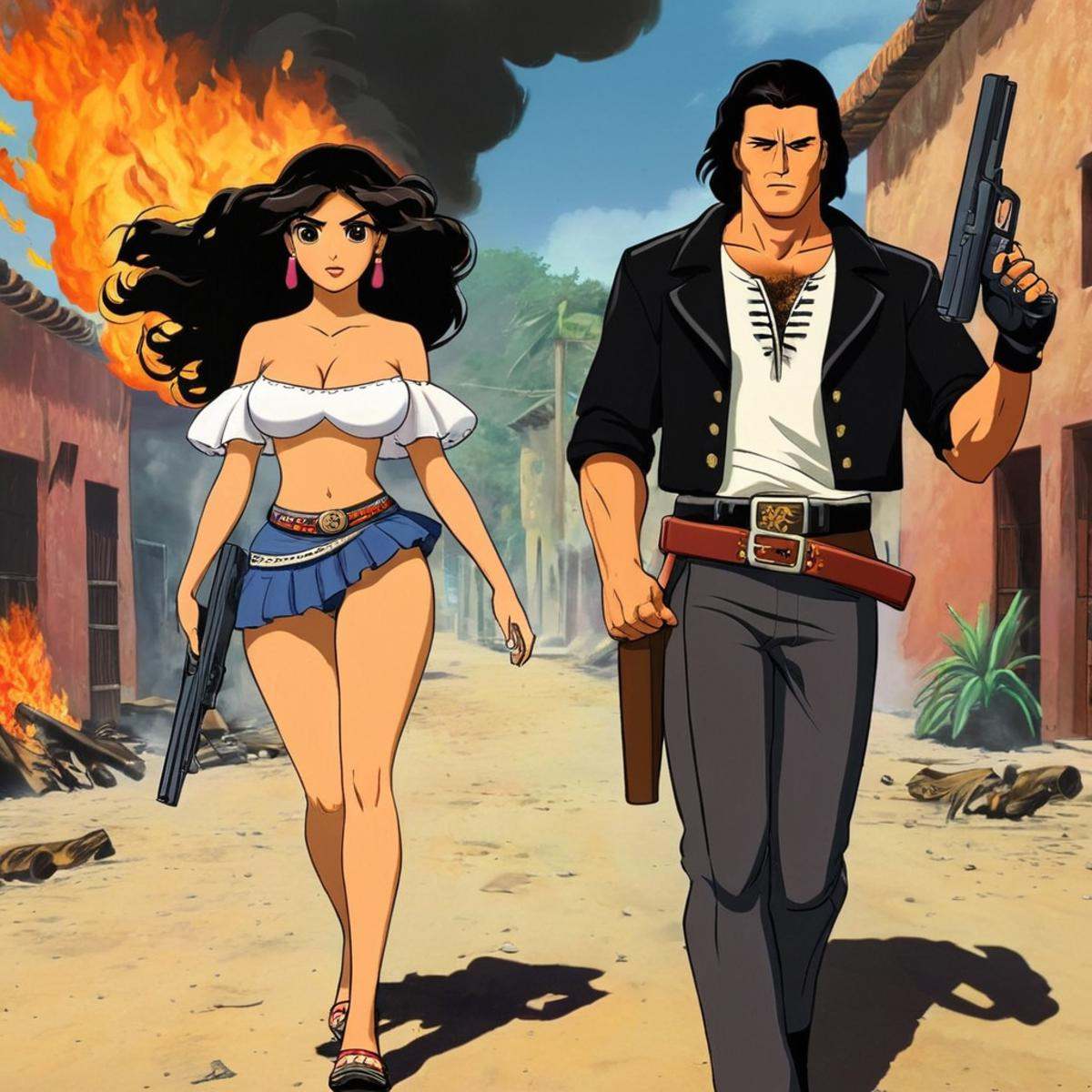 anime artwork of perfection detailed In cartoonIn the United Mexican States "El Mariachi" and "Carolina" a man and a woman...