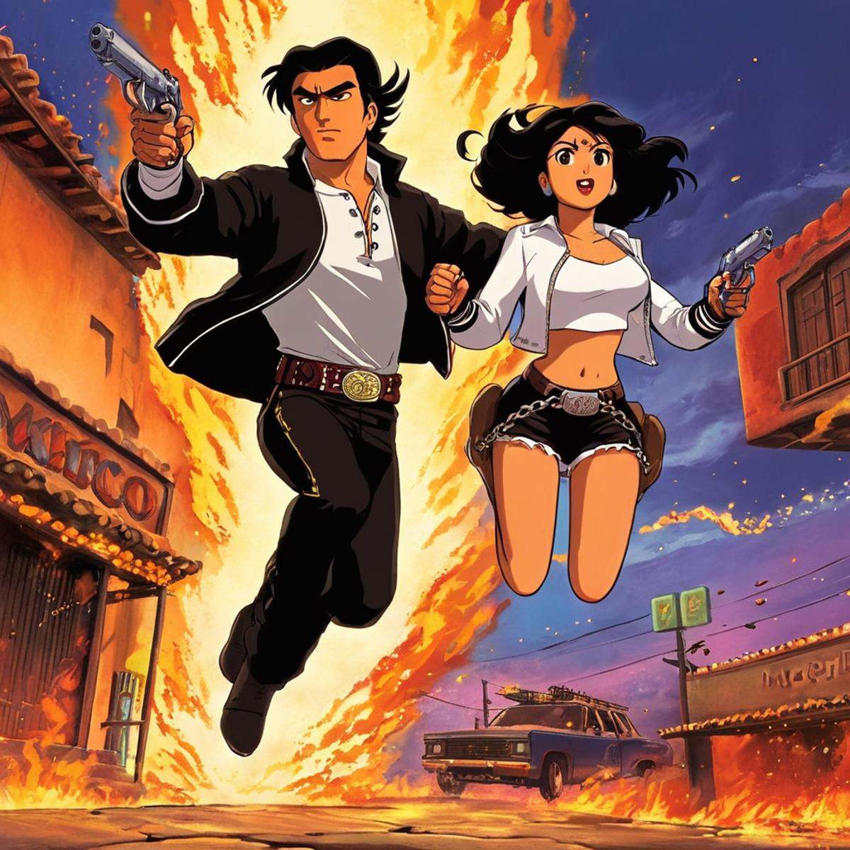 anime artwork of perfection detailed In cartoonIn the United Mexican States "El Mariachi" and "Carolina" a man and a woman...