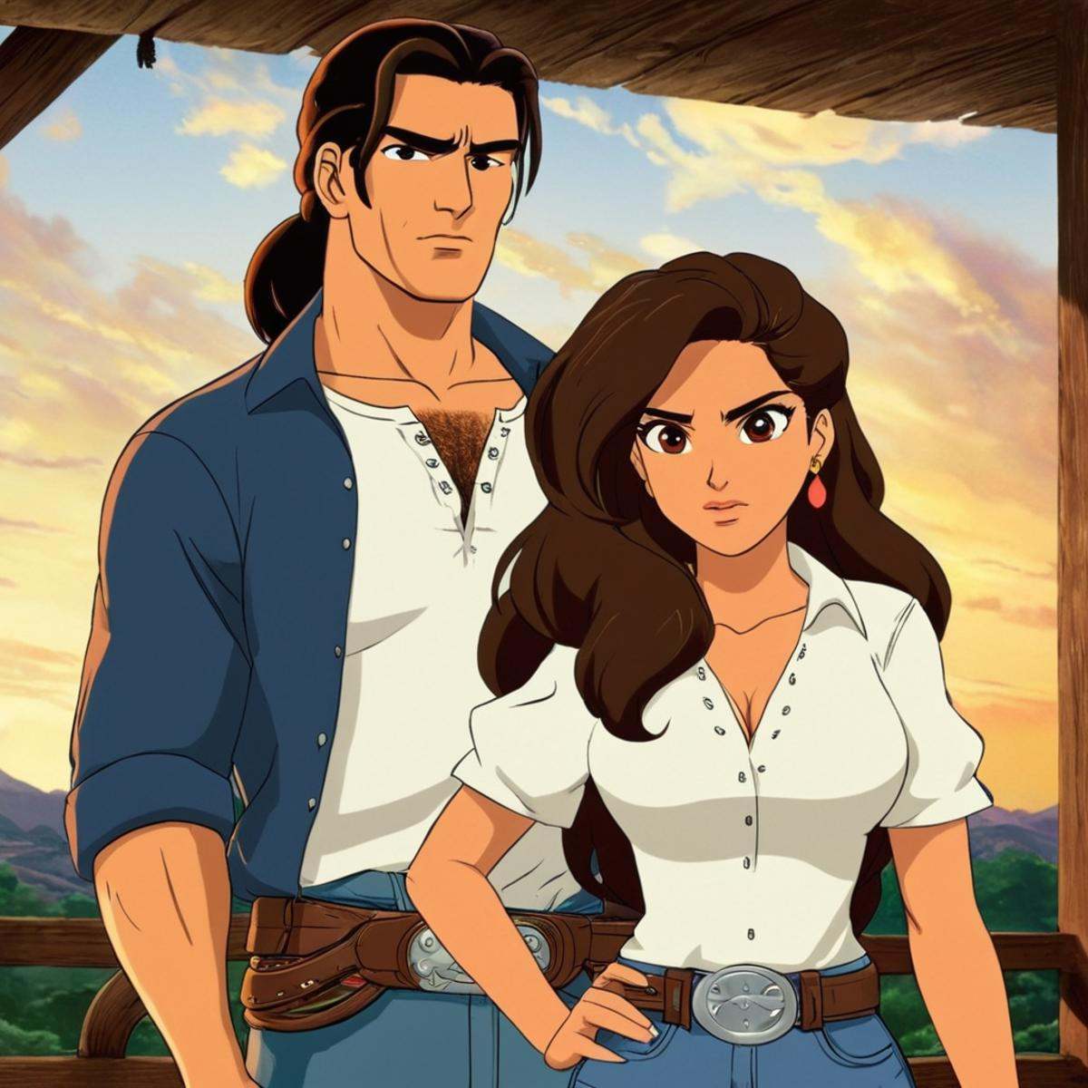 anime artwork of perfection detailed In the United Mexican States "El Mariachi" and "Carolina" a cartoon anime man and a w...