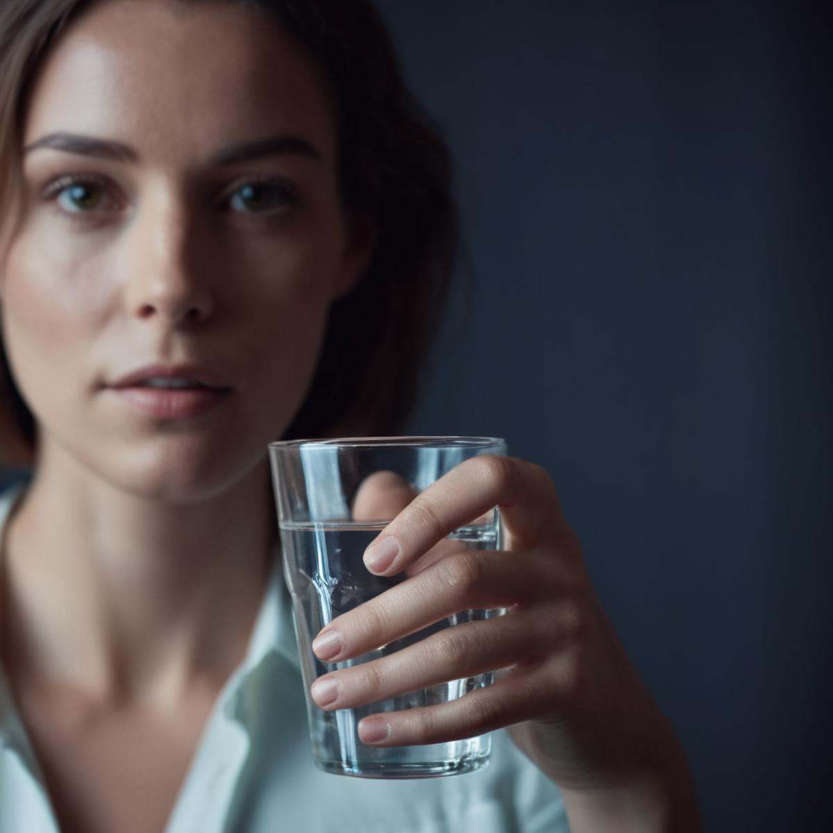 cinematic film still of A perfect detailed photo of a woman holding a glass of water in her hand,  shallow depth of field,...