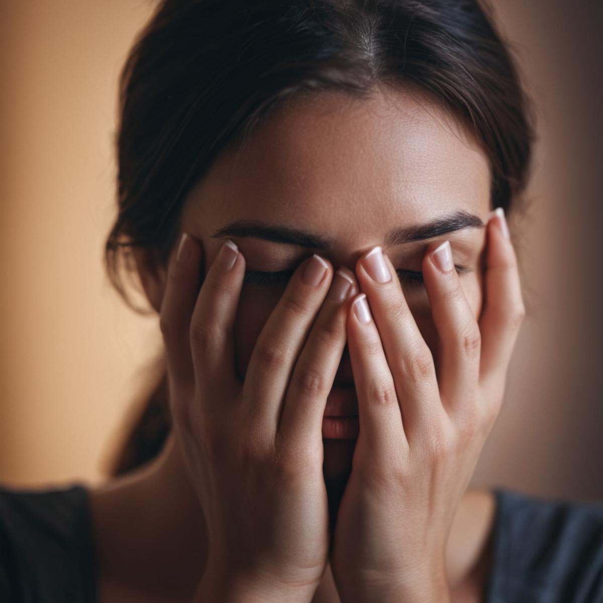 cinematic film still of A perfect detailed photo of a woman covering her face with her hands,  shallow depth of field,  vi...