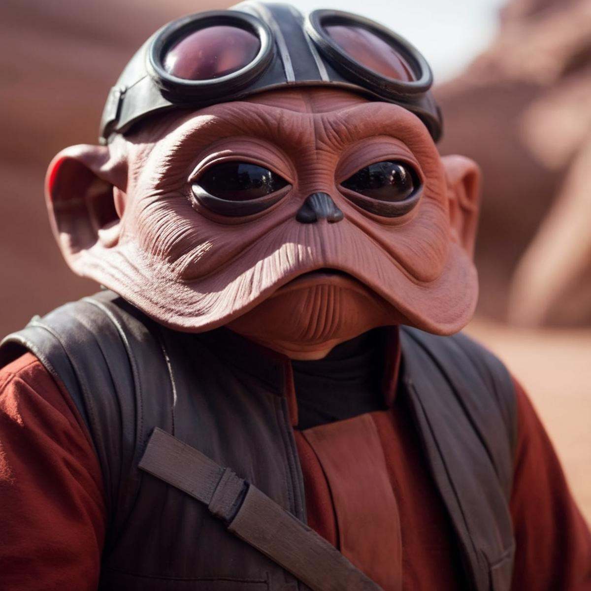 cinematic film still of Nien Nunb a close up of a person in star wars universe,  shallow depth of field,  vignette on Tens...