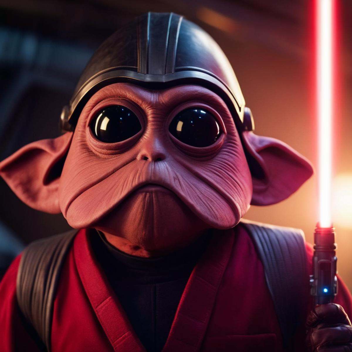cinematic film still of Nien Nunb a close up of a person in star wars universe,  shallow depth of field,  vignette on Tens...