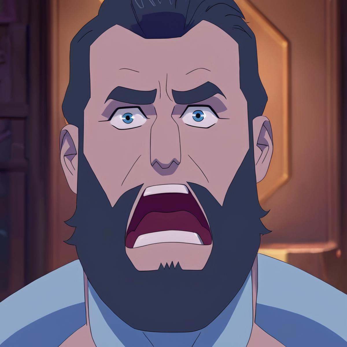 cinematic film still of detailed perfect Abraham The_Immortal_2 a cartoon of a surprised barbarian man with a beard starin...