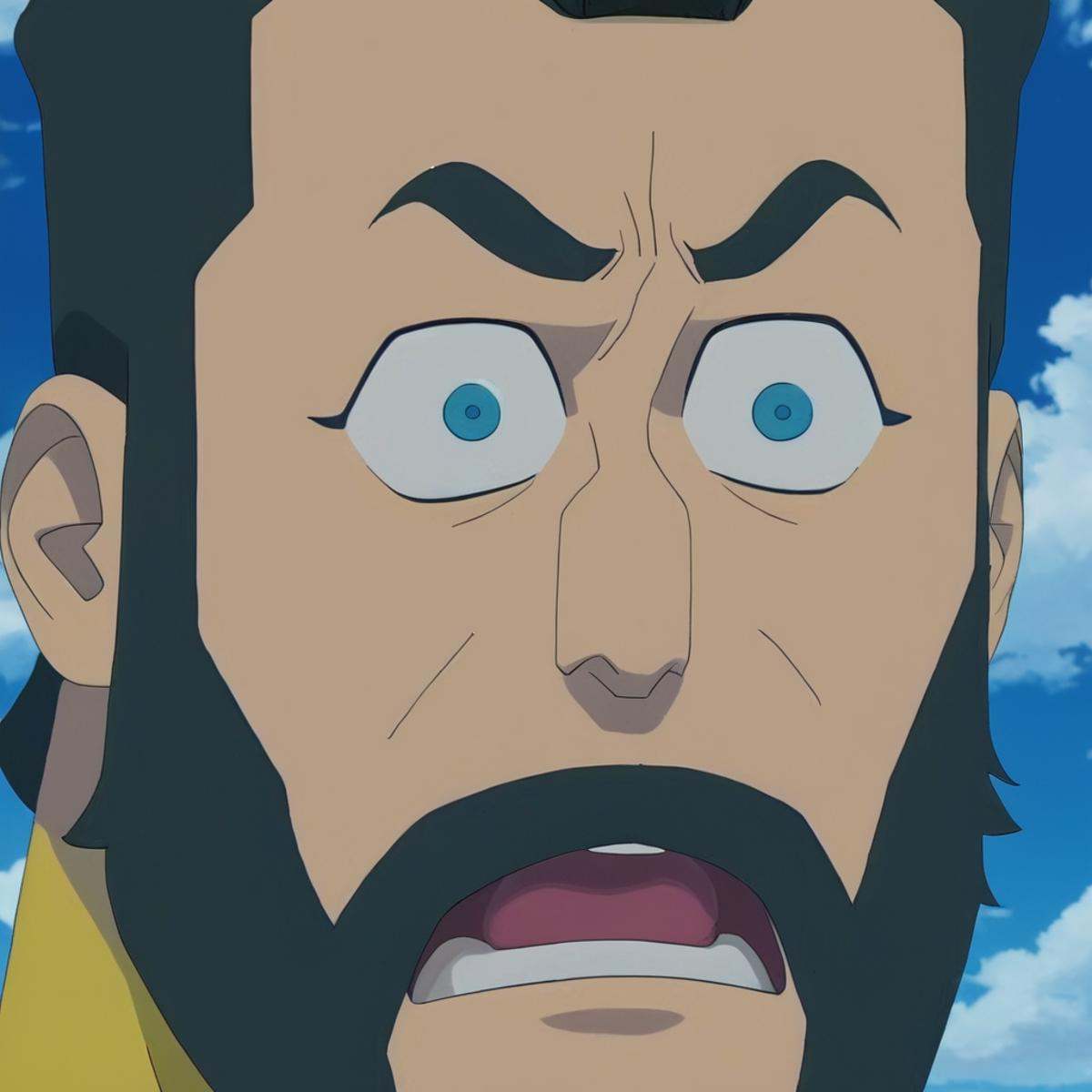anime artwork of detailed perfect Abraham The Immortal a close up of a man with a beard and a yellow shirt,  renowned,  an...
