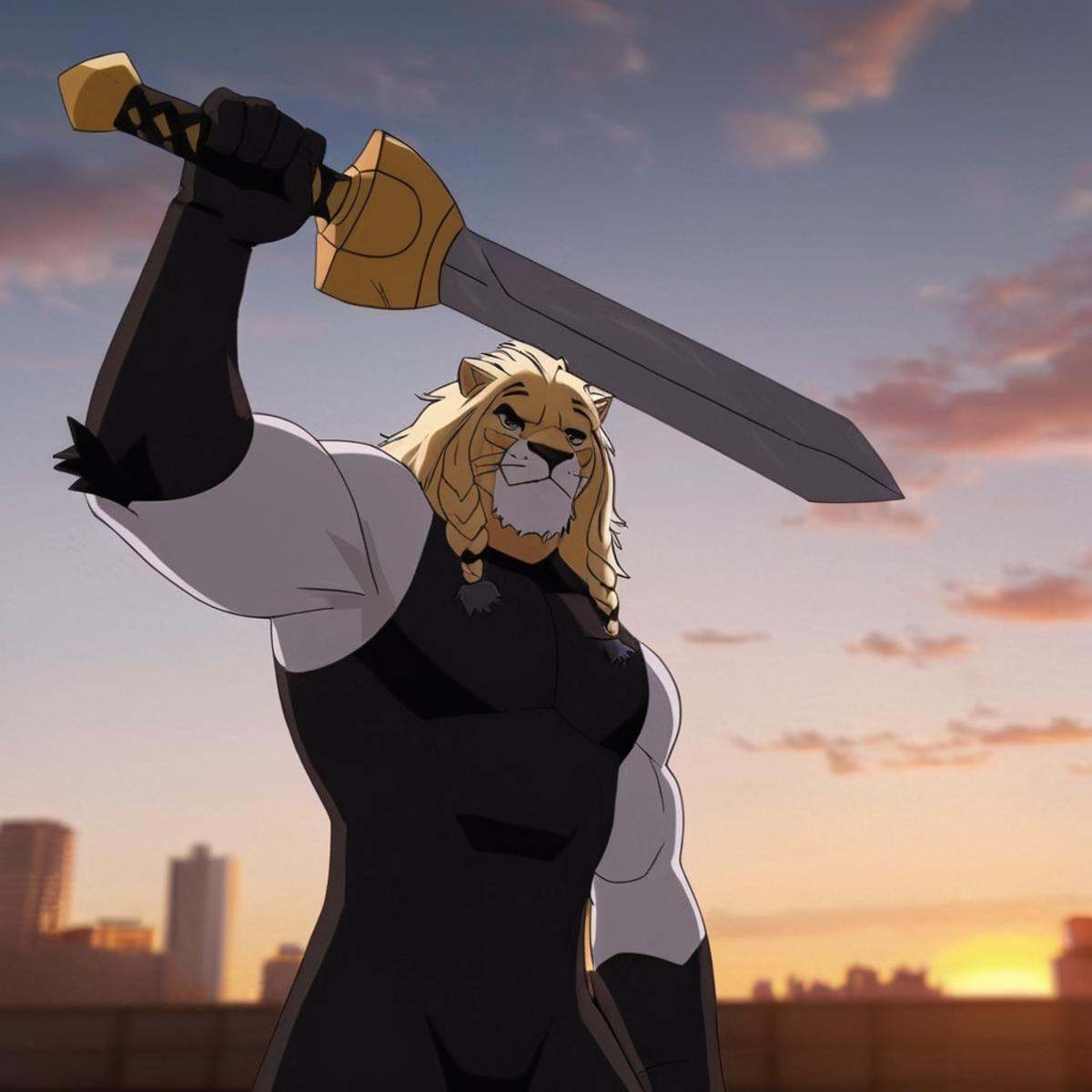 cinematic film still of detailed perfect Thokk Battle Beast a white cartoon character with a mace weapon in his hand,  ant...