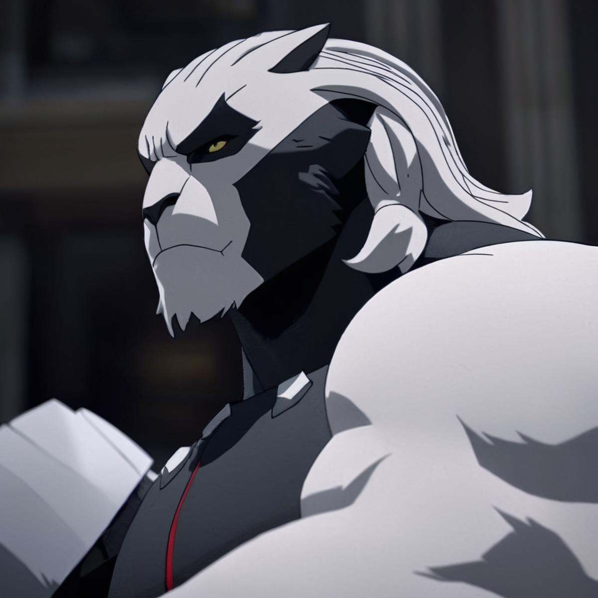 cinematic film still of detailed perfect Thokk Battle Beast a white character with a detailed muscular body,  shallow dept...