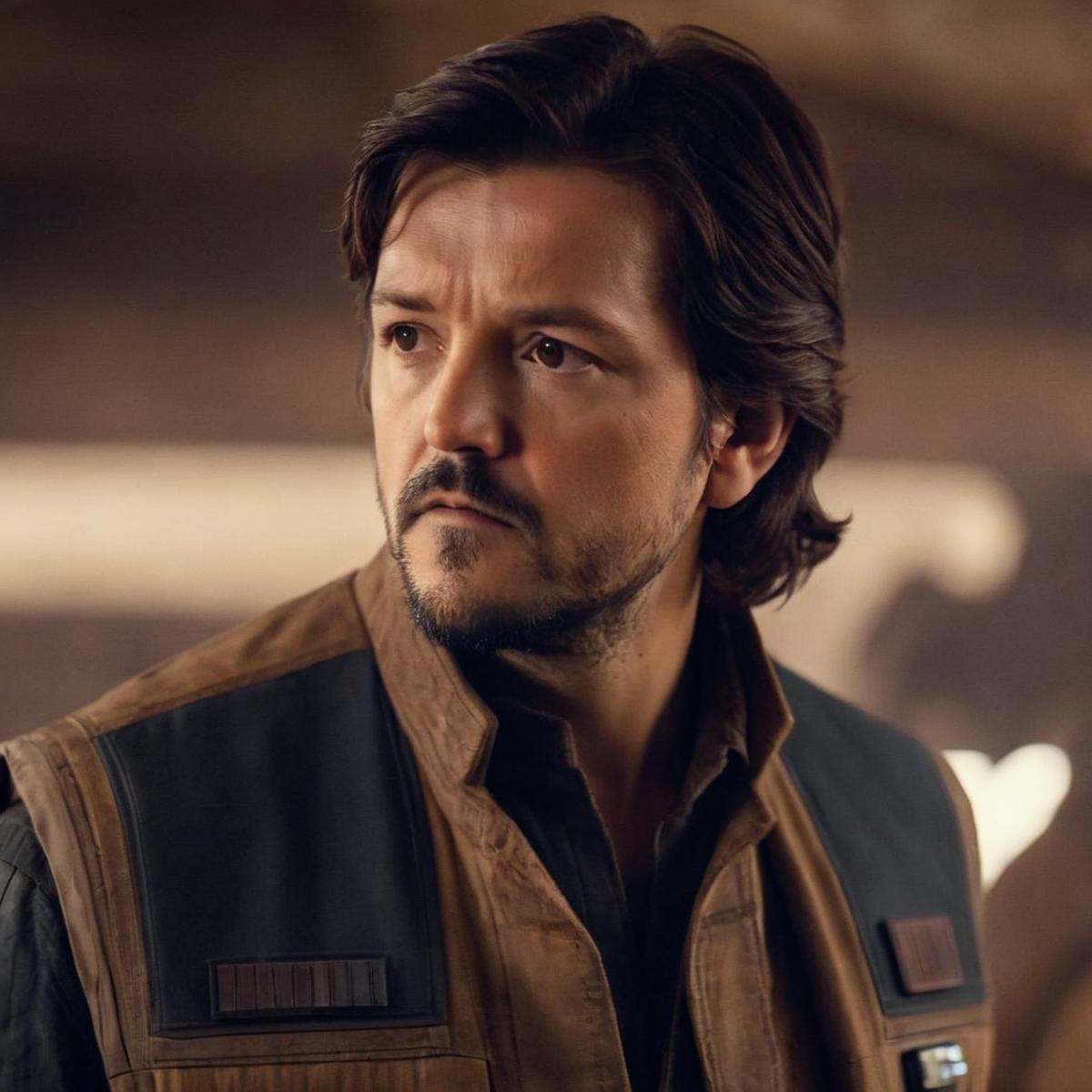 cinematic film still of Cassian Andor a man in a vest looking at something In Star Wars Universe,  shallow depth of field,...