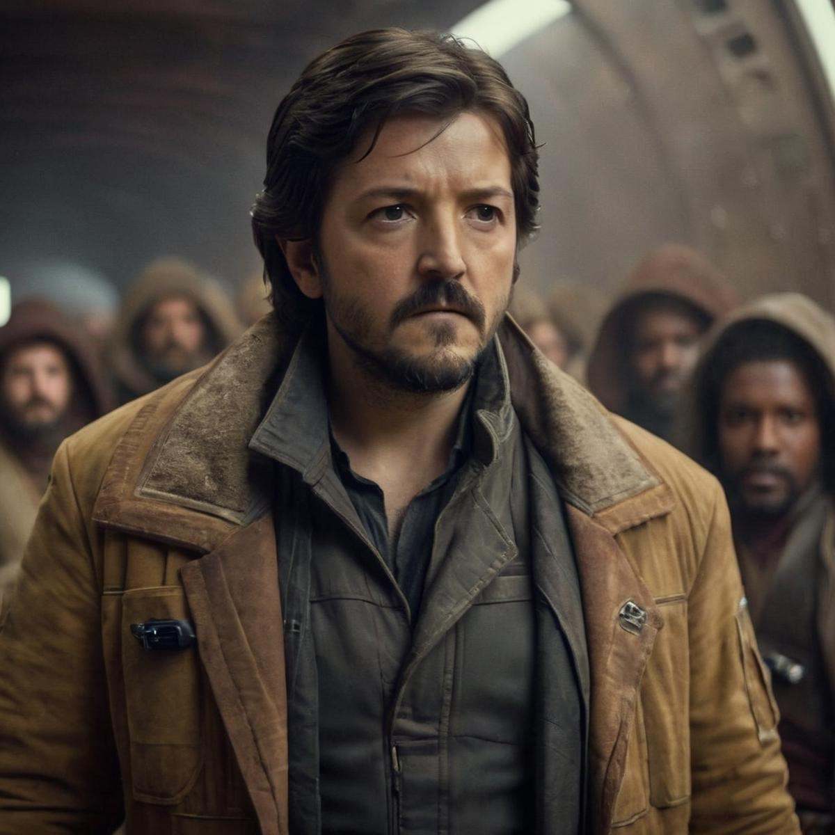 cinematic film still of Cassian Andor a man with a beard and a jacket In Star Wars Universe,  shallow depth of field,  vig...