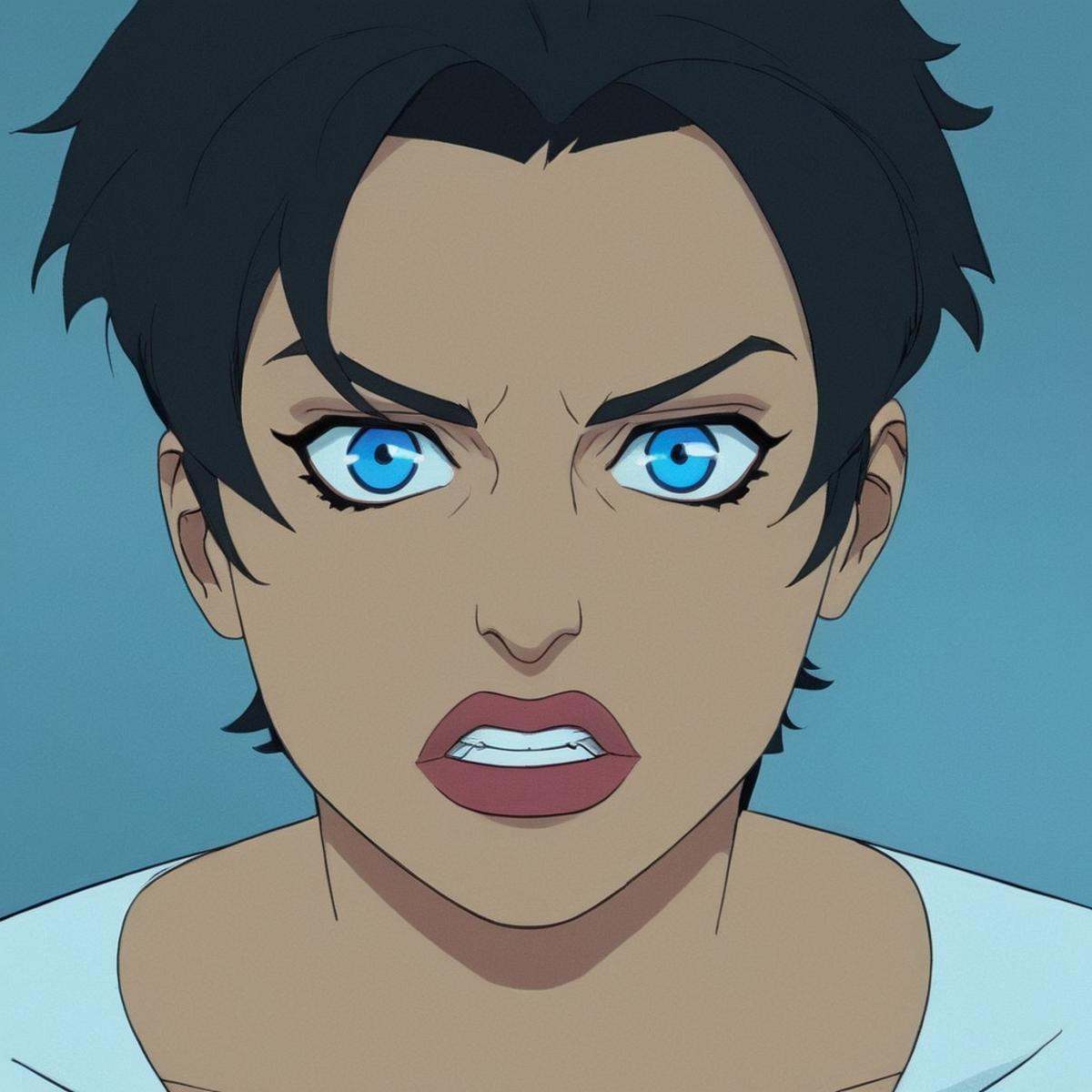 breathtaking,  detailed perfect Anissa a cartoon of a closeup of a beautiful woman with blue eyes and beautiful lips and b...