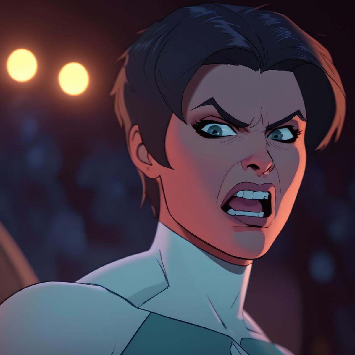 cinematic film still of Anissa a closeup cartoon of a very angry woman with a very angry look,  Viltrumite costume,  antag...