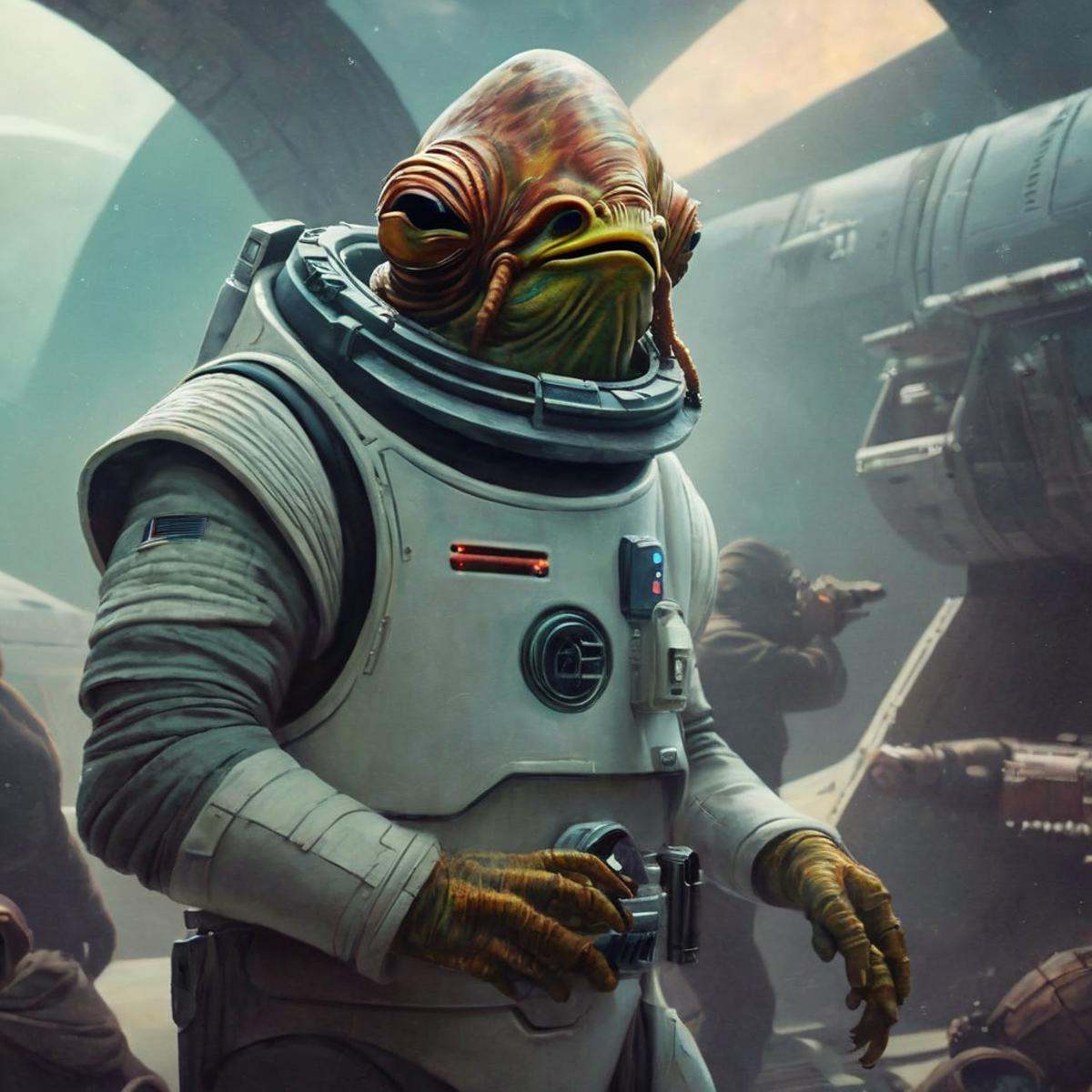 concept art of Gial Ackbar a painting of a creature with a spacesuit In Star Wars Universe,  digital artwork,  illustrativ...