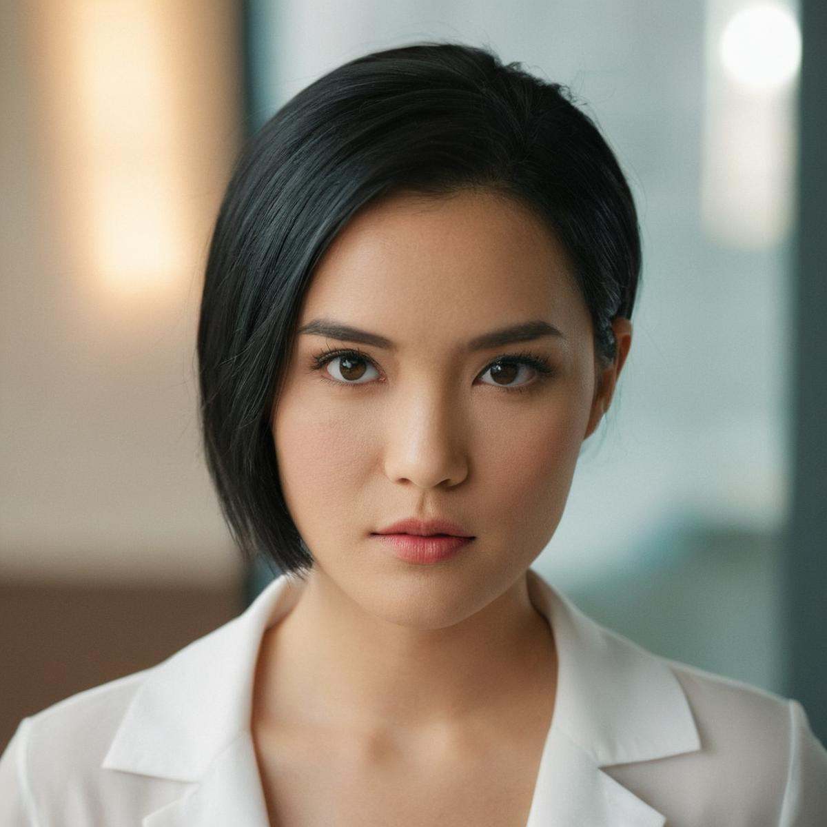 cinematic film still of detailed perfect Dupli-Kate a woman with a black hair and a white shirt,  Katherine "Kate" Cha,  1...