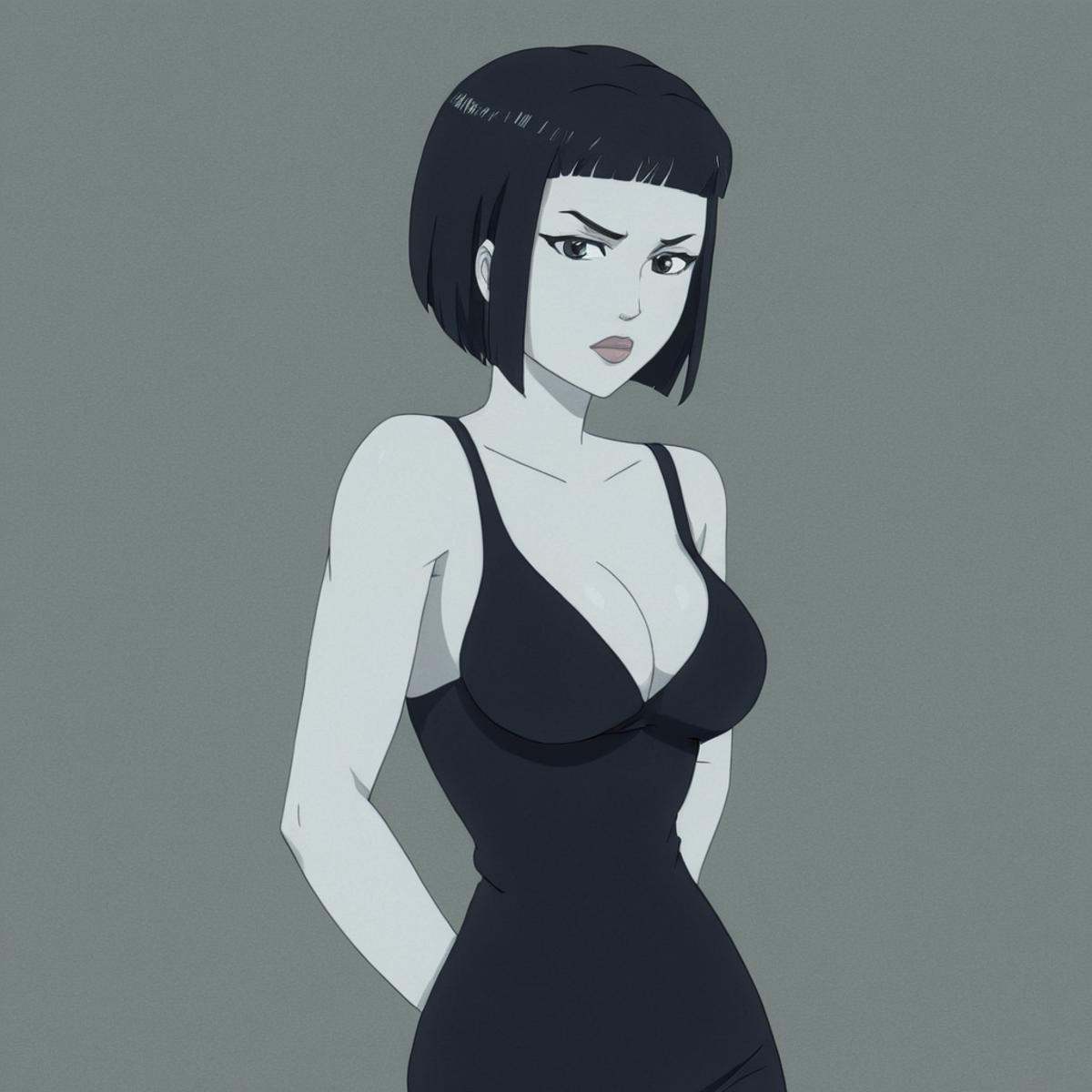 anime artwork of detailed perfect Dupli-Kate a drawing of a woman with a black dress,  Katherine "Kate" Cha,  1girl on Ten...