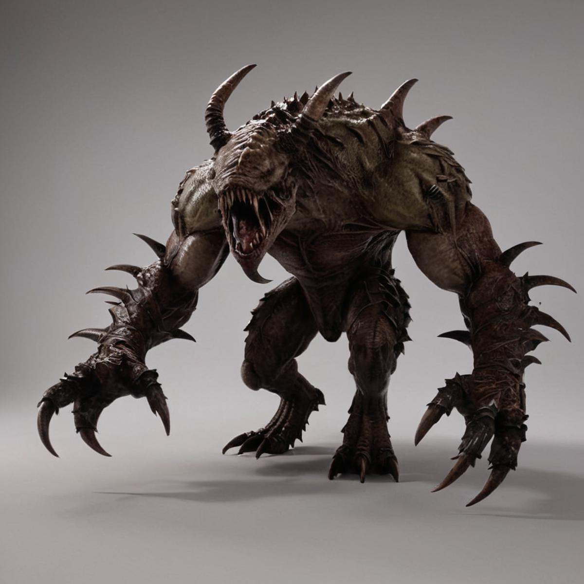 Horror-themed,  cinematic film still of Unreal Engine styleCreatures a creature with claws and a head on its back,  solo o...