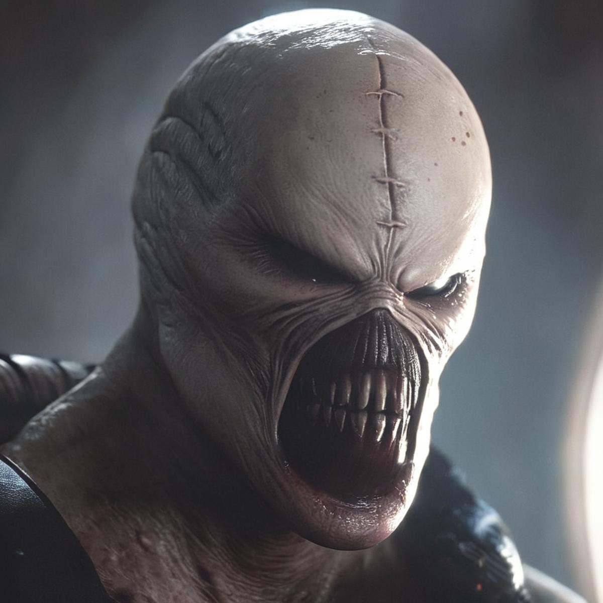 cinematic film still of cinematic film still of Unreal Engine styleNemesis a close up of a monster with a mask on,  solo,...