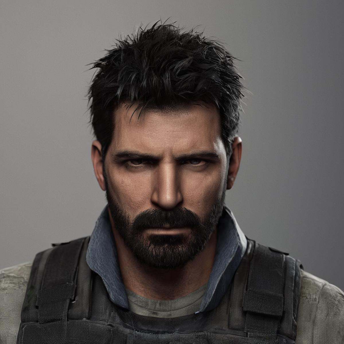 Horror-themed,  cinematic film still of Unreal Engine styleCarlos Oliveira a man with a beard and a vest,  solo on Tensor.Art
