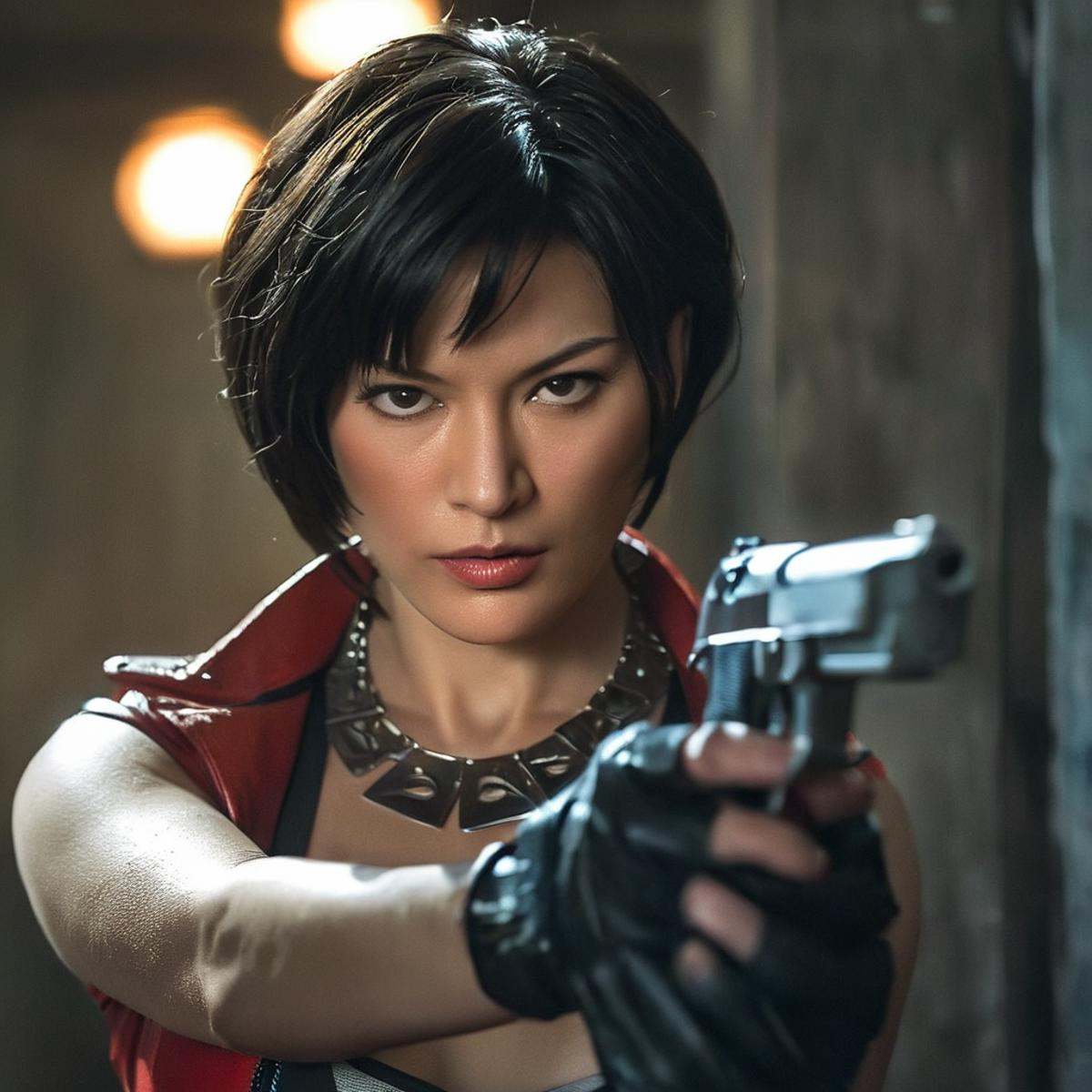 cinematic film still of cinematic film still of Ada Wong a woman in a red jacket holding a gun,  1girl,  solo on Tensor.Art