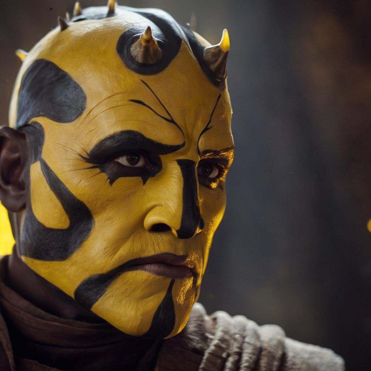 cinematic film still of Savage Opress a painting of a man with yellow face In Star Wars Universe,  shallow depth of field,...