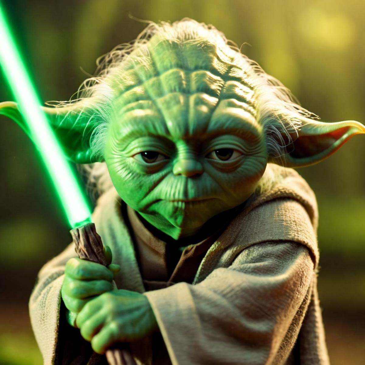 cinematic film still of Yoda a cartoon yoda is holding a stick In Star Wars Universe,  shallow depth of field,  vignette o...