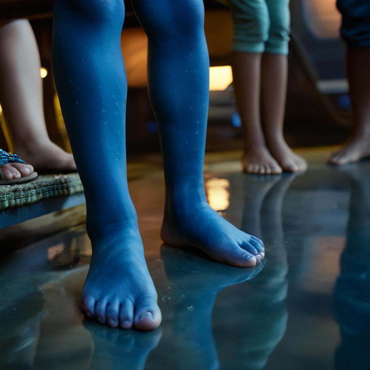 cinematic film still of 1 In 2154 on planet Pandora Navi blue skin indigenous species a person with blue paint on their pe...