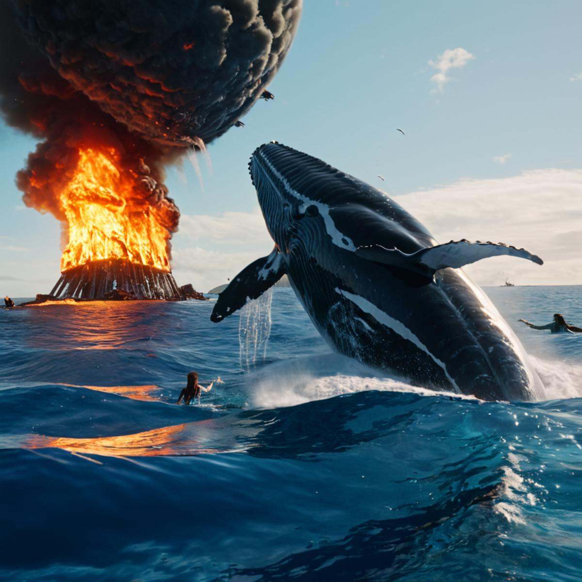 1 In 2154 on planet Pandora a large whale is in the water with a fire in the background,  long hair,  multiple girls on Te...