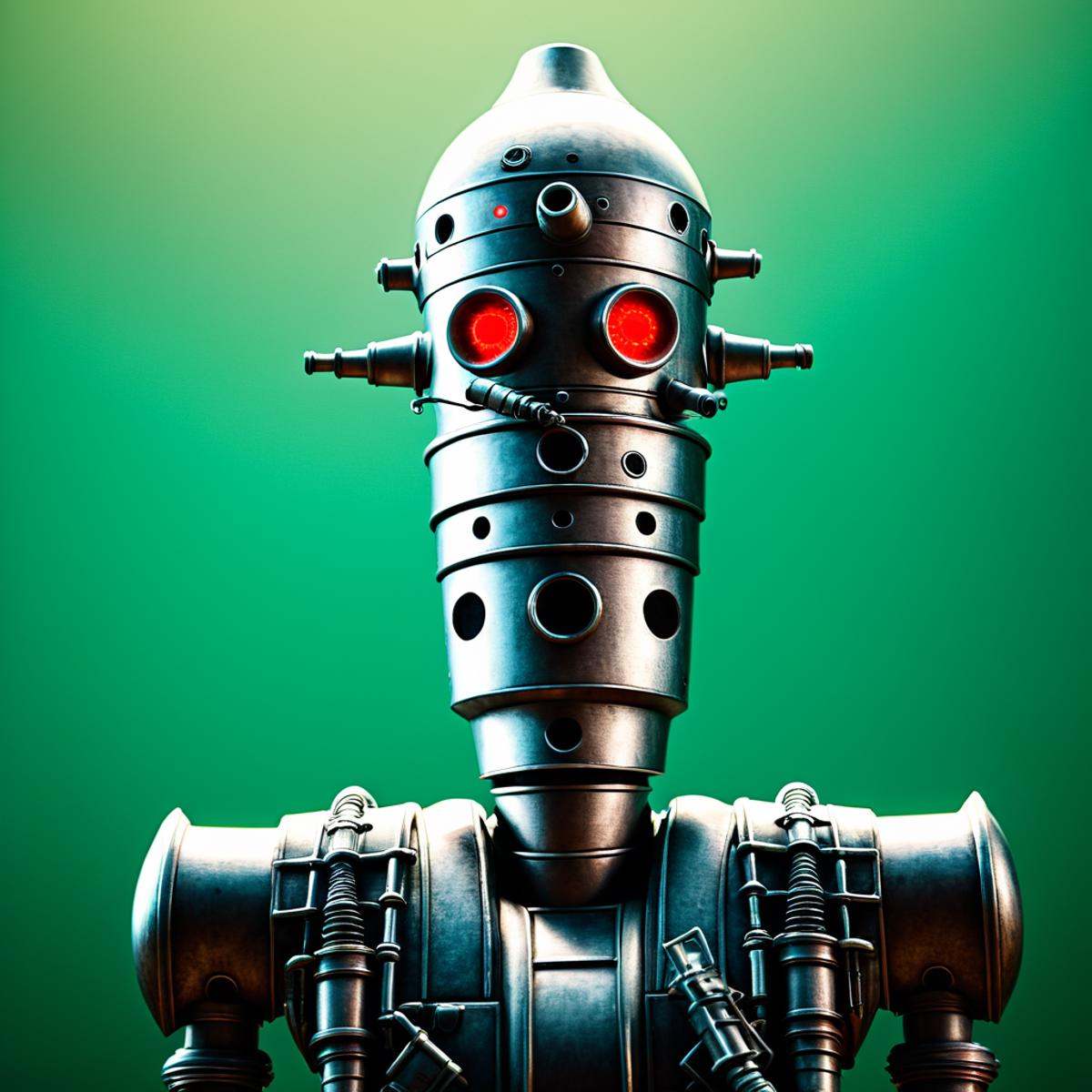 cinematic film still of IG-88 droid a robot with a helmet on and a green background In Star Wars Universe,  solo,  simple...