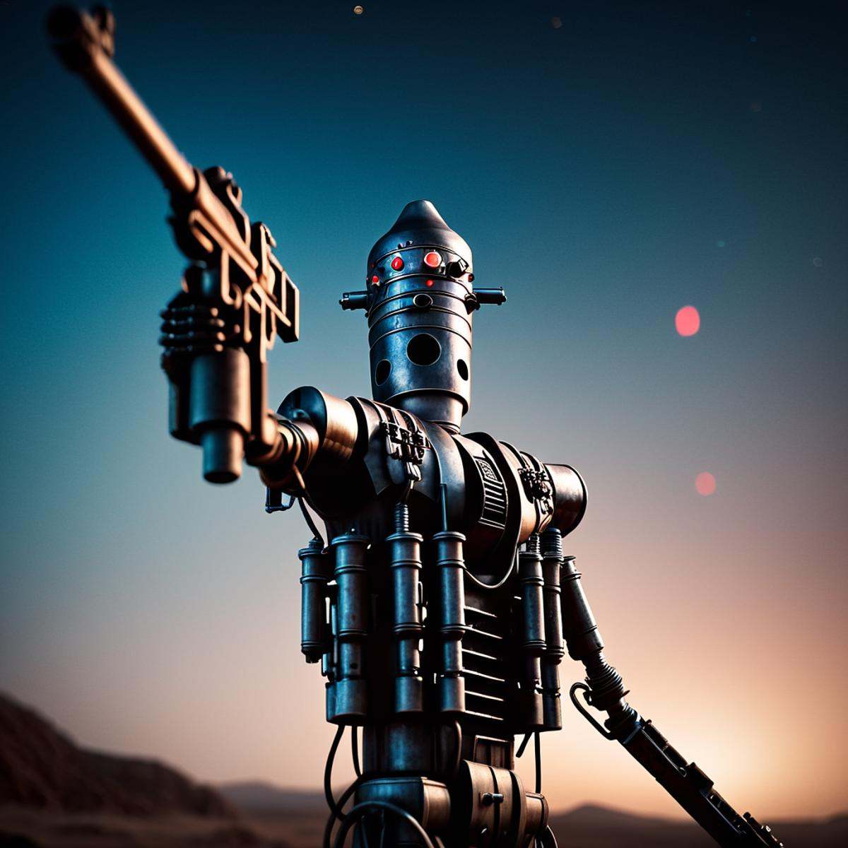 cinematic film still of IG-88 droid a drawing of a robot with a gun In Star Wars Universe,  solo,  holding on Tensor.Art