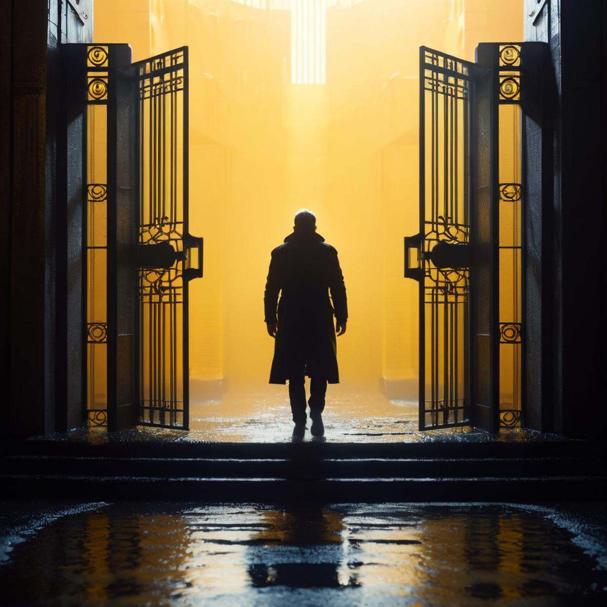 cinematic film still of A wide angle ultra wide view of a Cinematic Hyperrealistic Artstation Artwork of a silhouette pers...