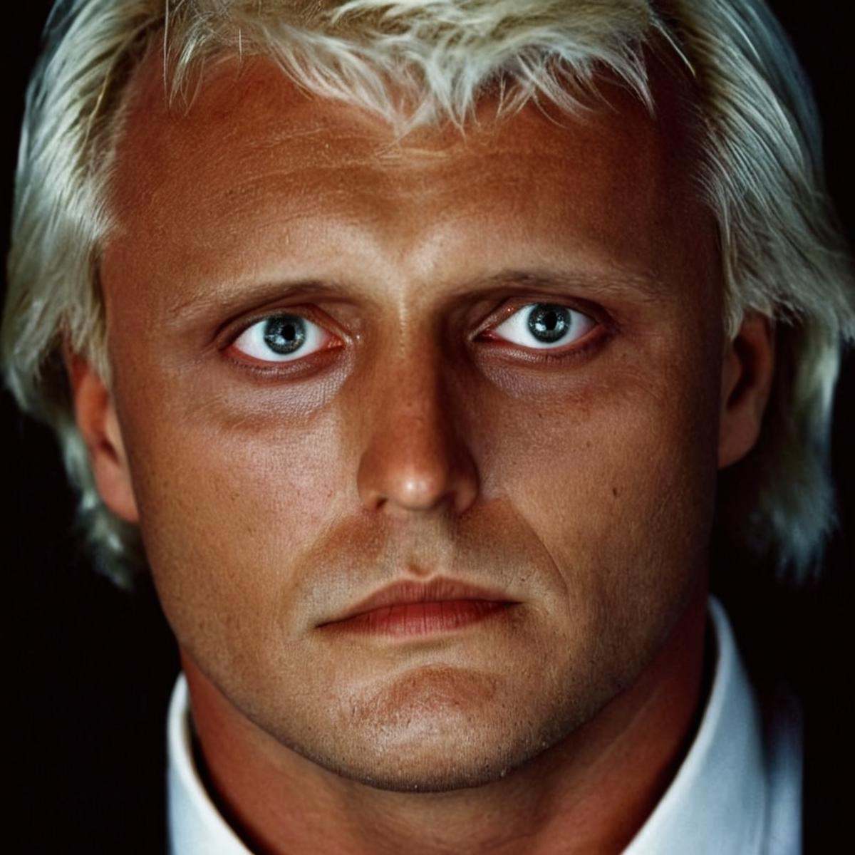 cinematic film still of cinematic film still of 1 realism perfect Chiaroscuro Lighting Style Rutger Hauer closeup,  Kodak...